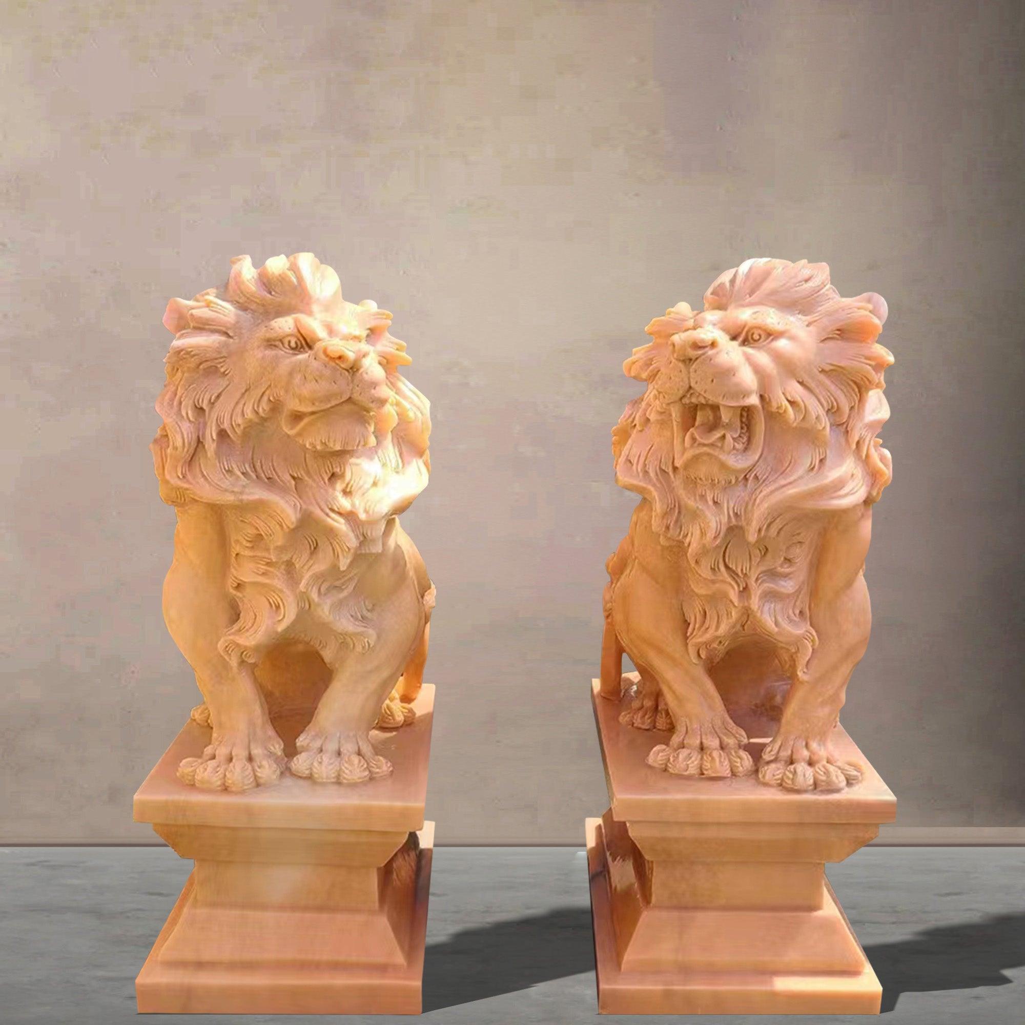 a pair large sitting lion marble statues