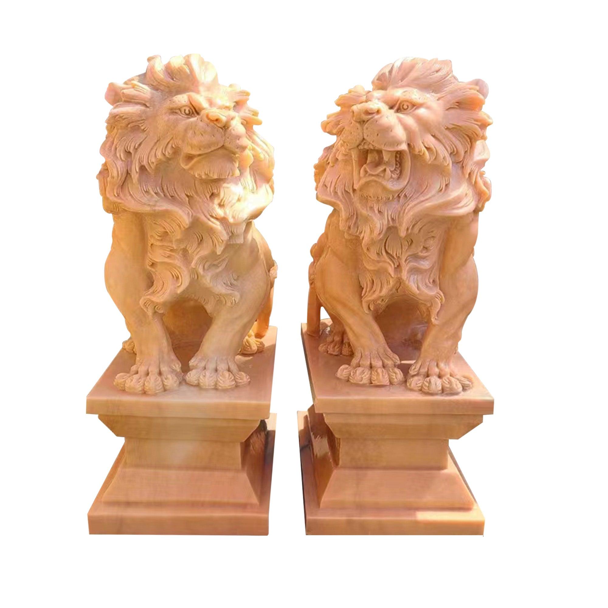 a pair large sitting lion marble statues