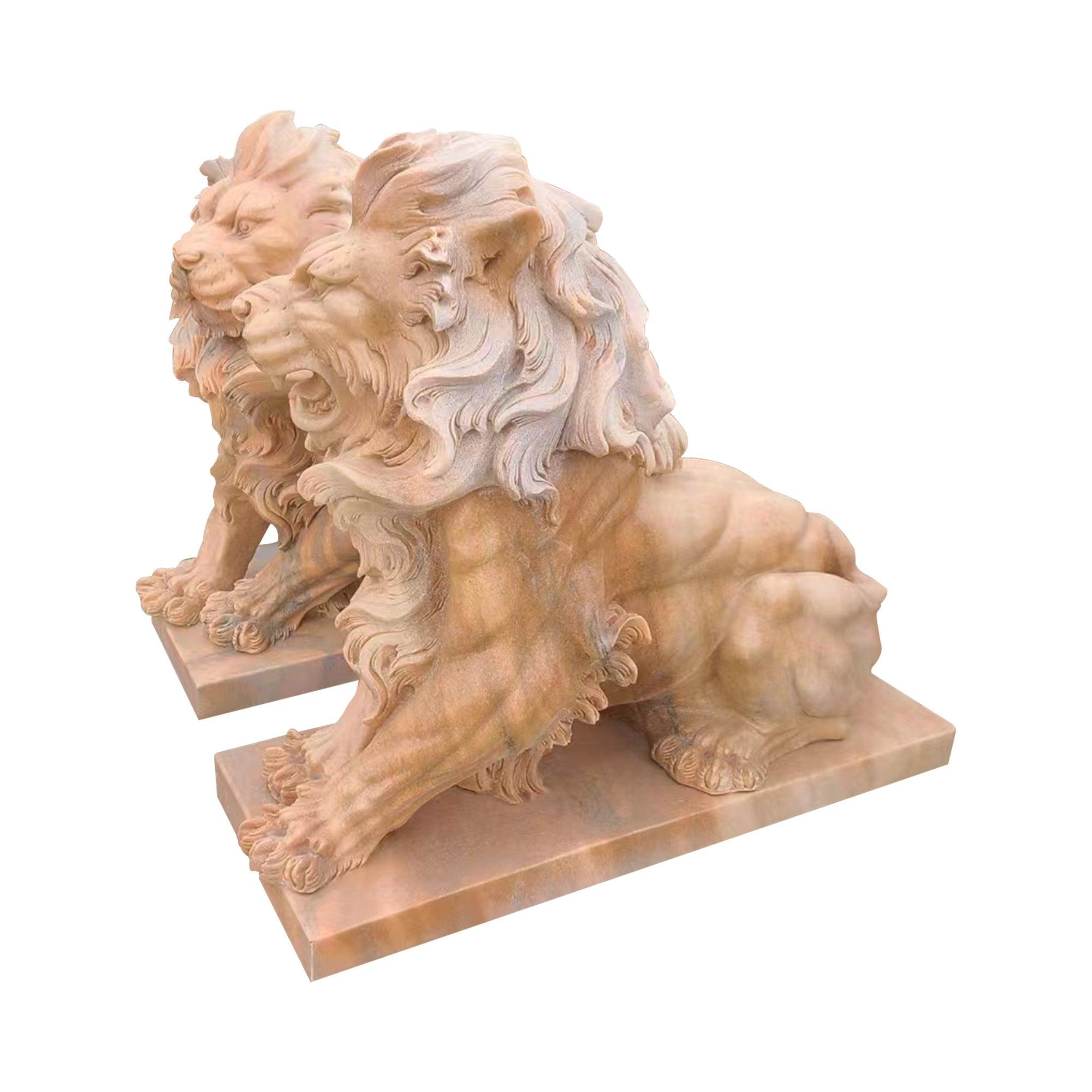 a pair large sitting lion marble statues