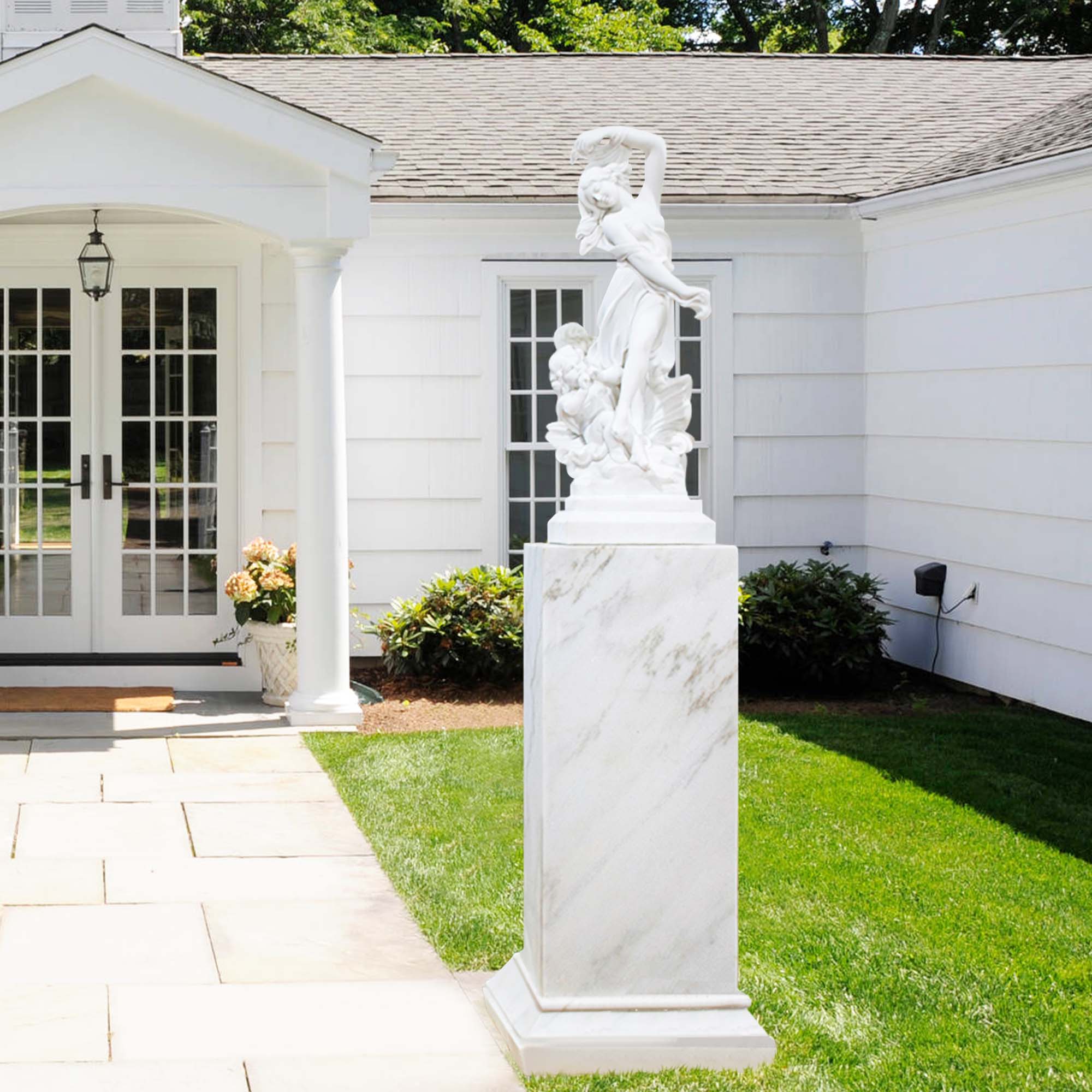 pair children and women marble statue with pedestals in white marble