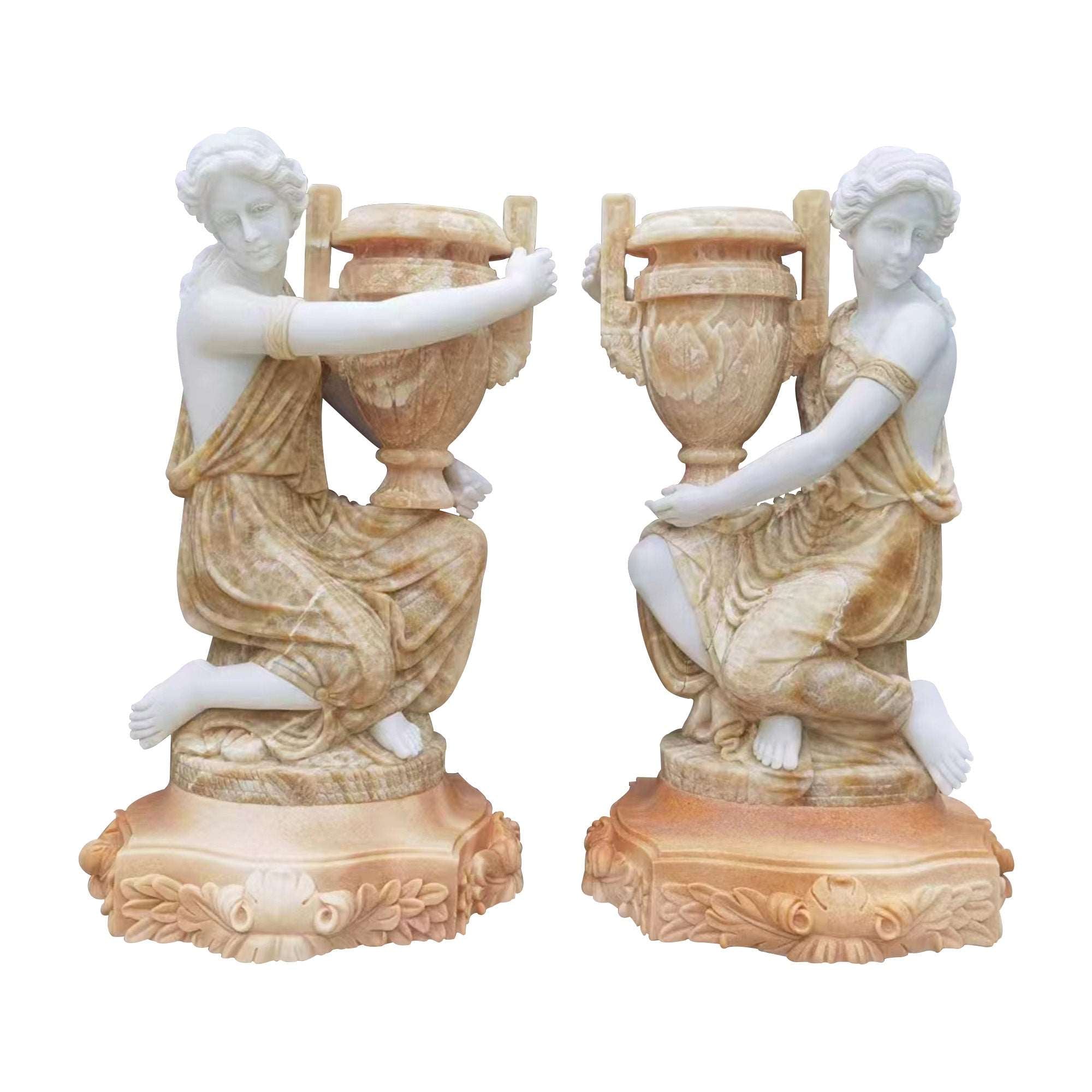 a pair sitting maidens natural marble statues