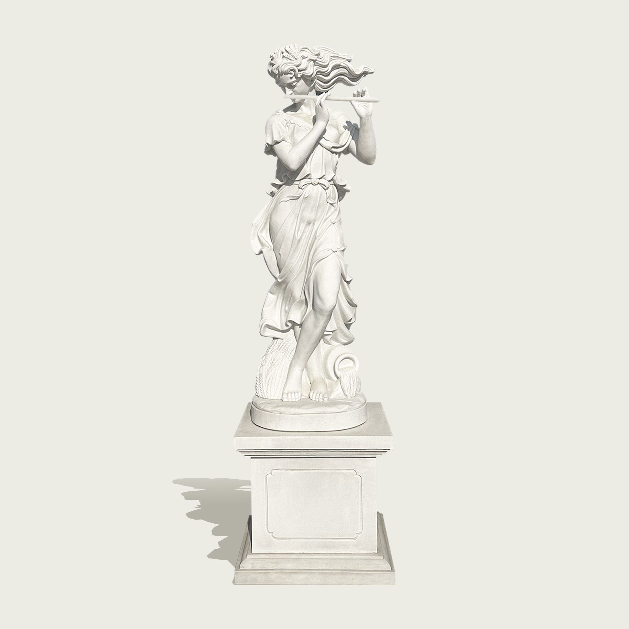 Elegant garden marble sculptures of musical ladies with a base