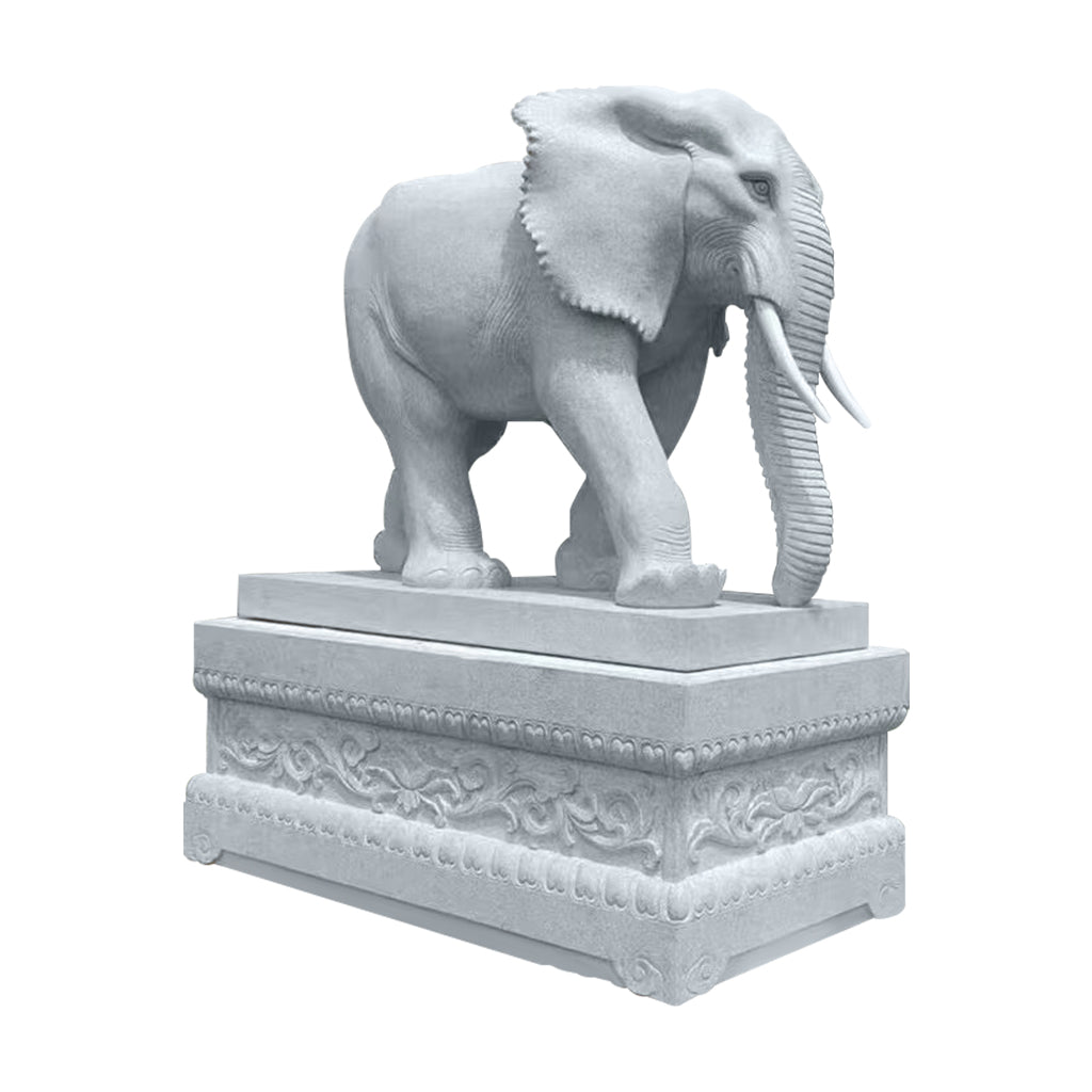 life size marble elephant sculpture with base