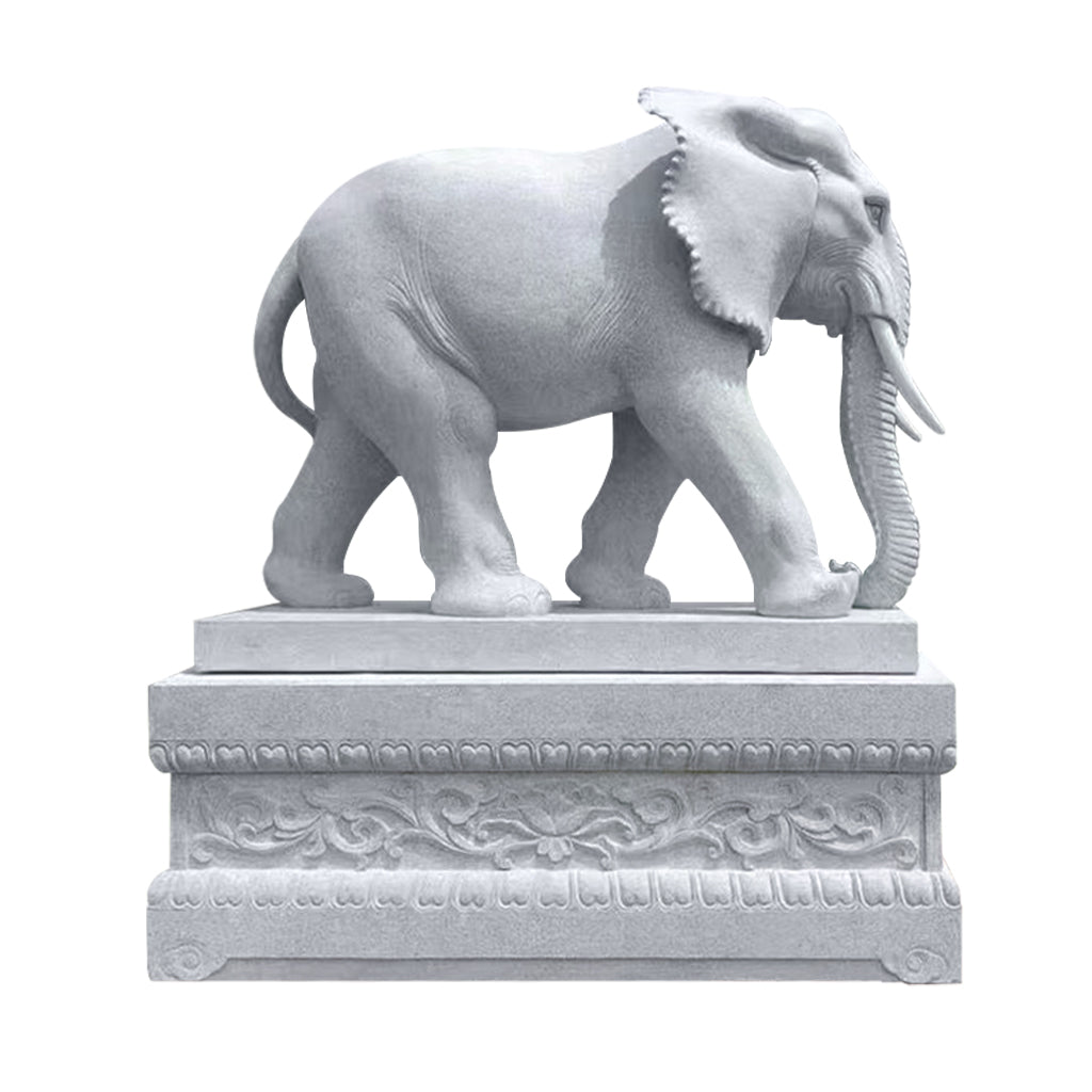 life size marble elephant sculpture with base