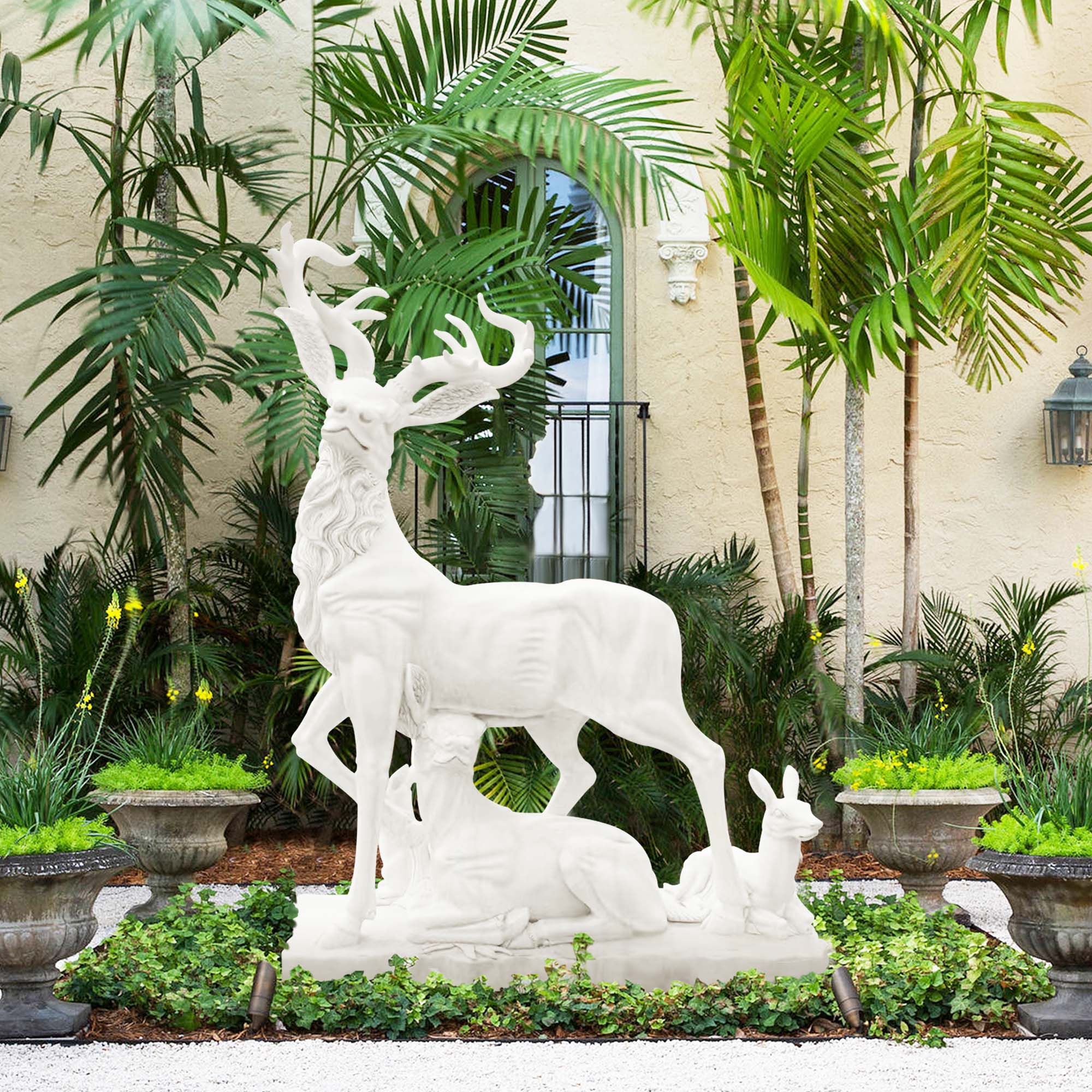 garden statues white marble elk family statue