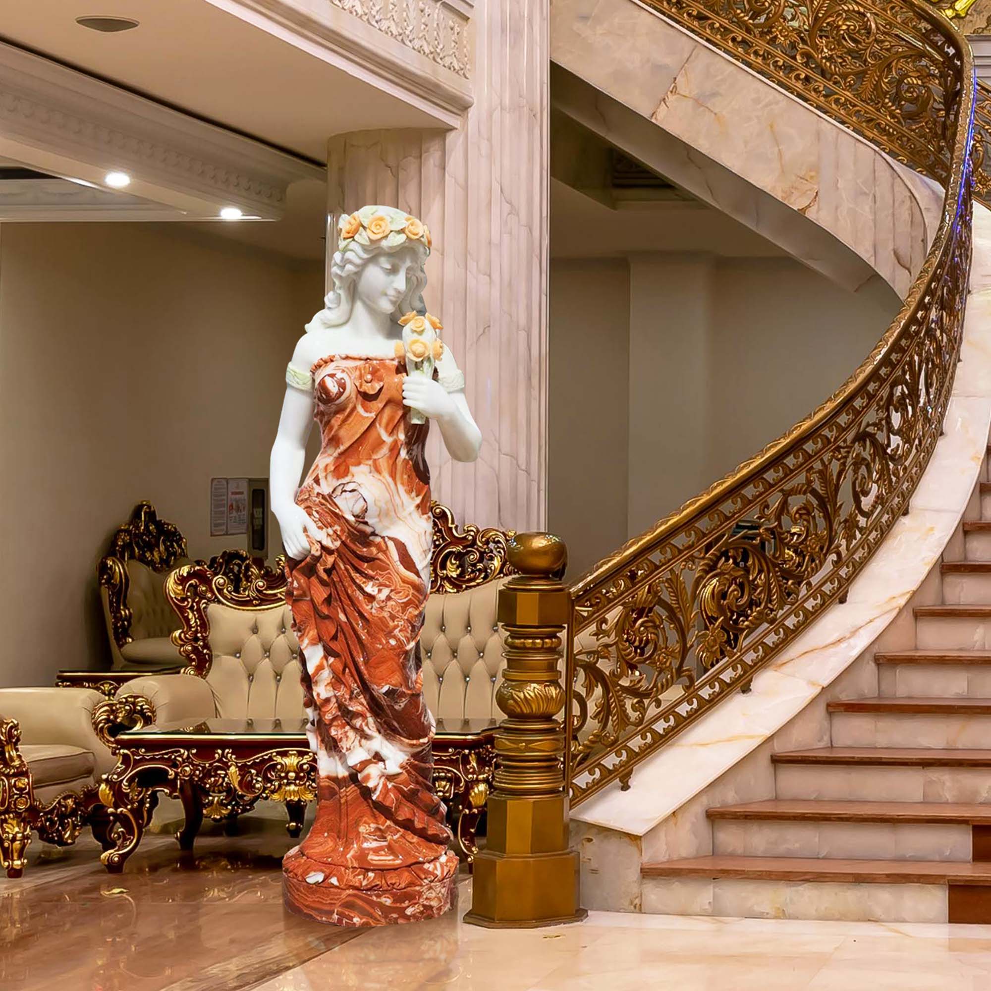 marble women statue display indoor lobby