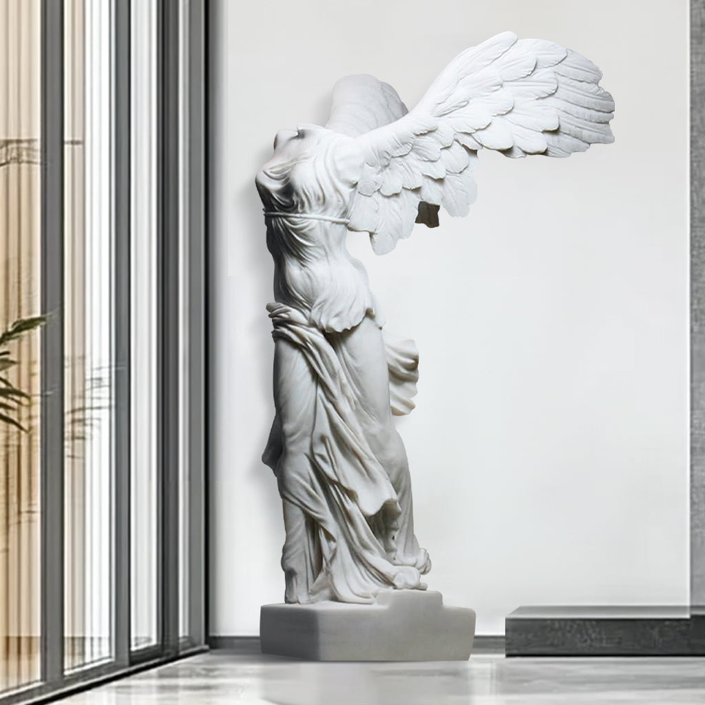 winged victory marble sculpture display indoor lobby