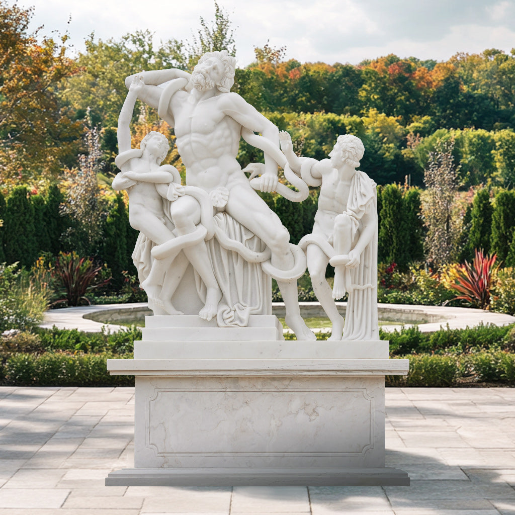 Marble Statue Laocoon and His Sons Sculpture Reproduction with base display outdoor garden