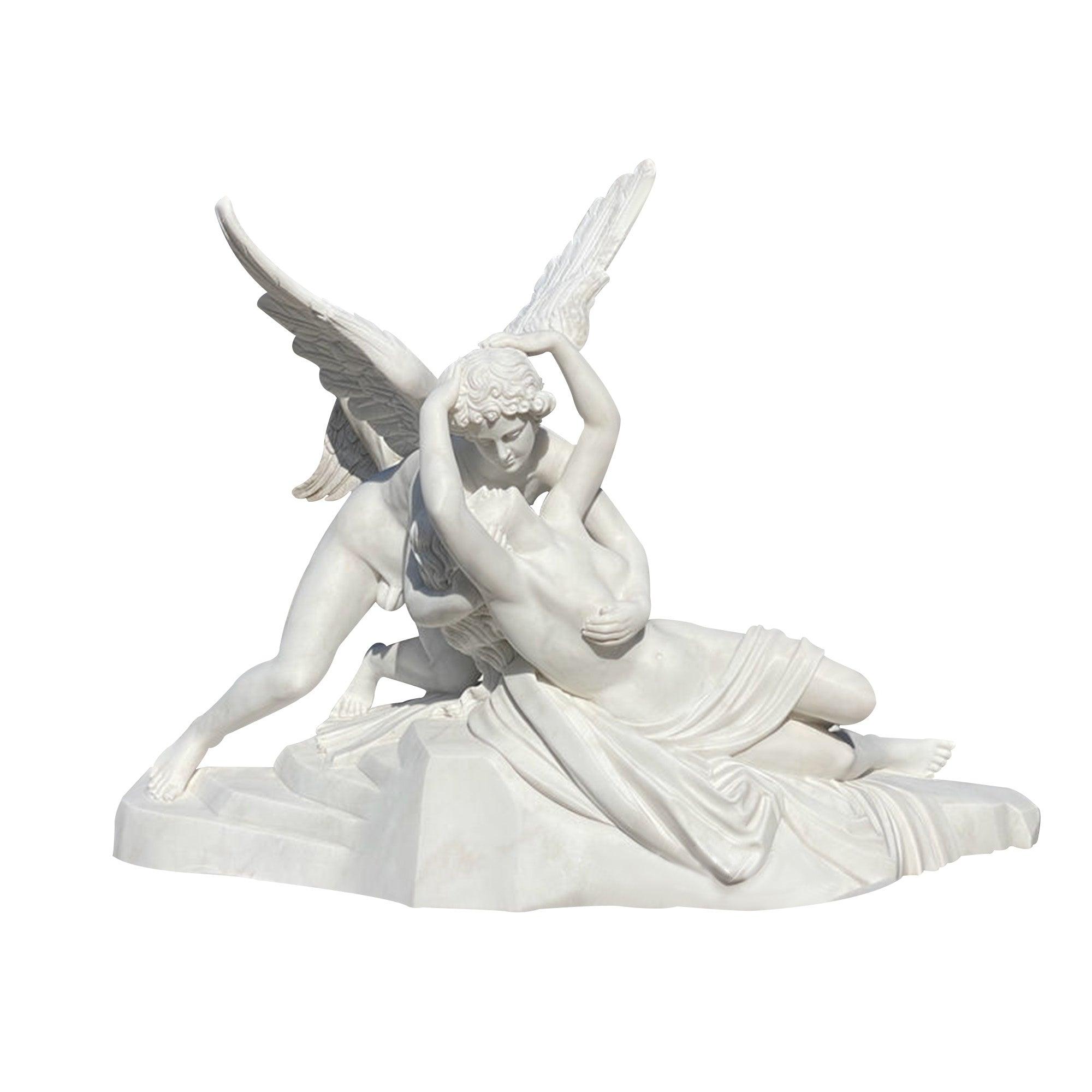 Cupid and Psyche Bonded White Marble Sculpture