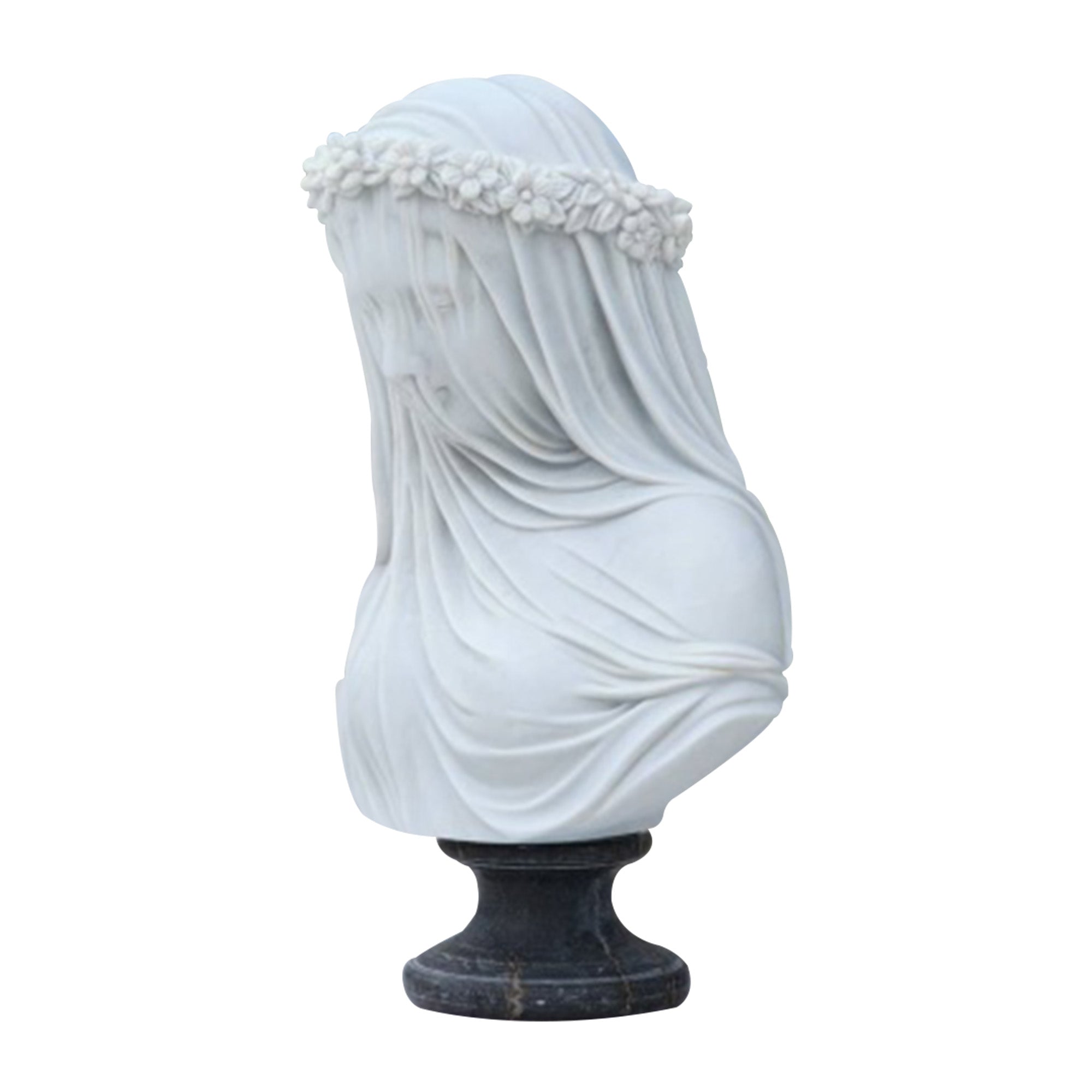 Replica marble bust of a veiled woman with a floral crown