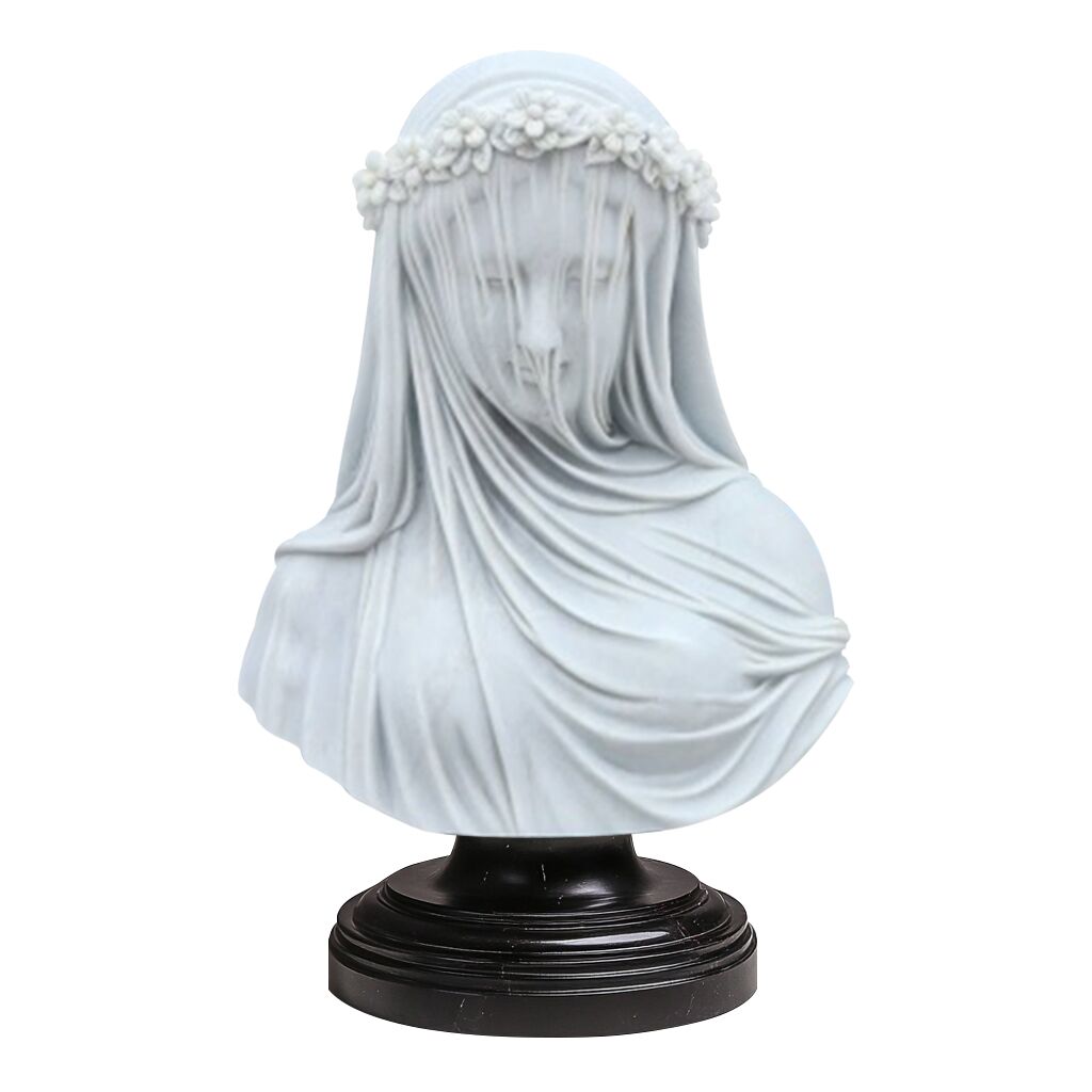 Replica marble bust of a veiled woman with a floral crown