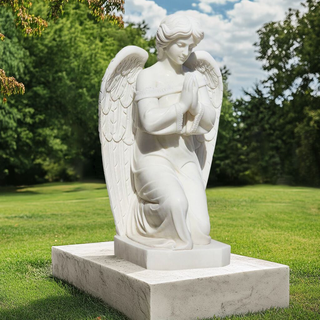 Praying Angel Marble Statue in monument garden