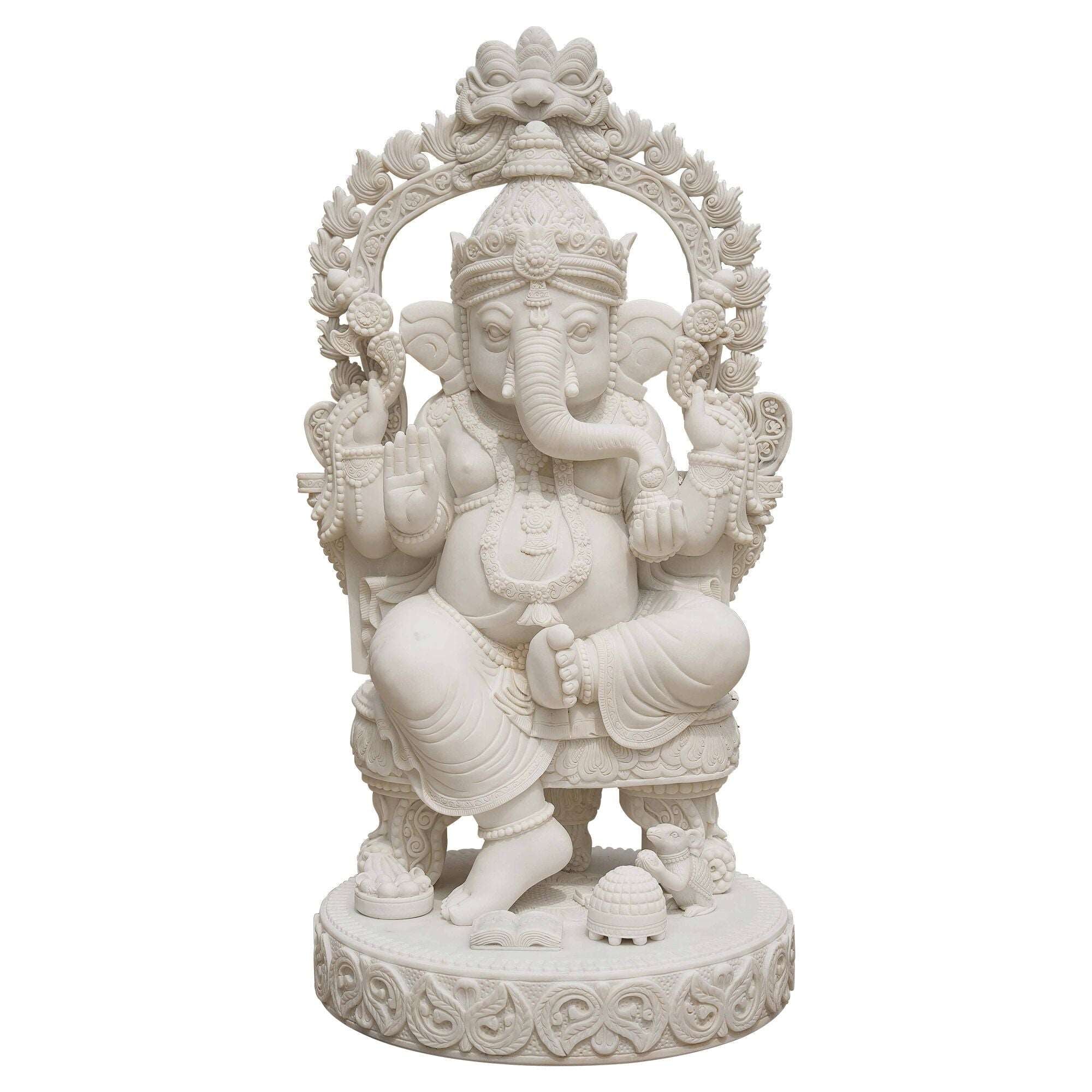 White Marble Ganesha Sculpture for home decor and meditation spaces, symbolizing wisdom and prosperity.