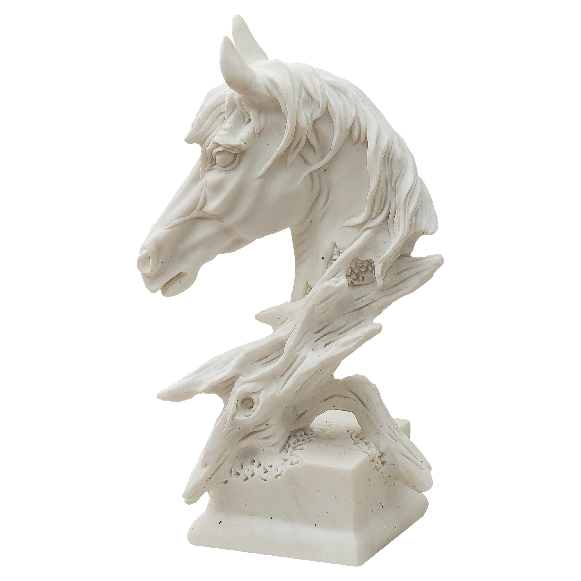 White Marble Horse Head Sculpture for home or office decor, adding elegance and artistic charm.