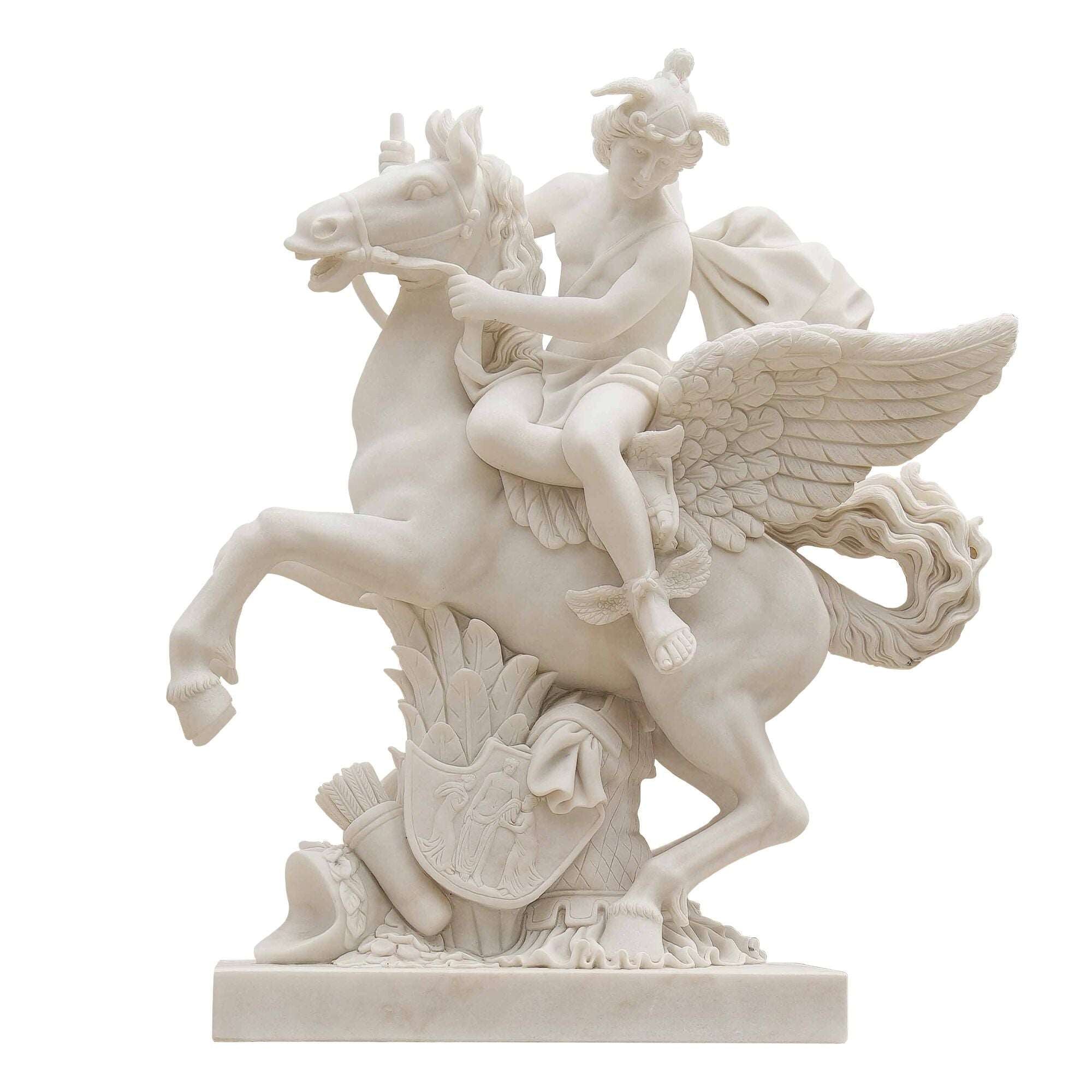 White Marble Pegasus Rider Sculpture 