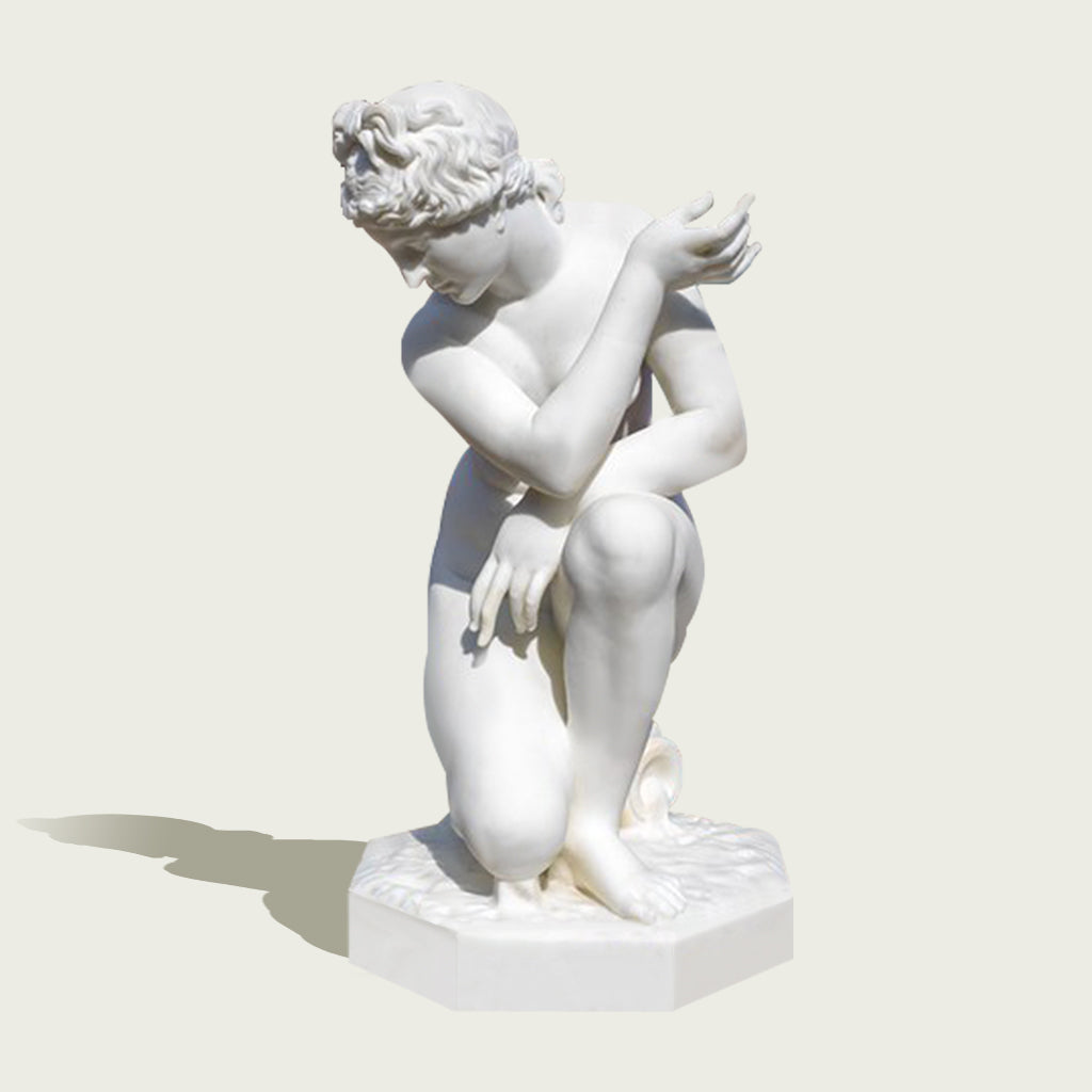 White Marble Aphrodite Crouching Venus Statue