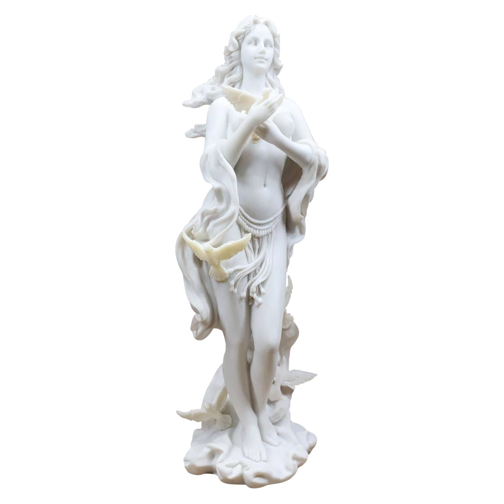  Aphrodite with Doves marble sculpture depicting the Greek Goddess of Beauty Venus, crafted from natural white marble with a polished finish.