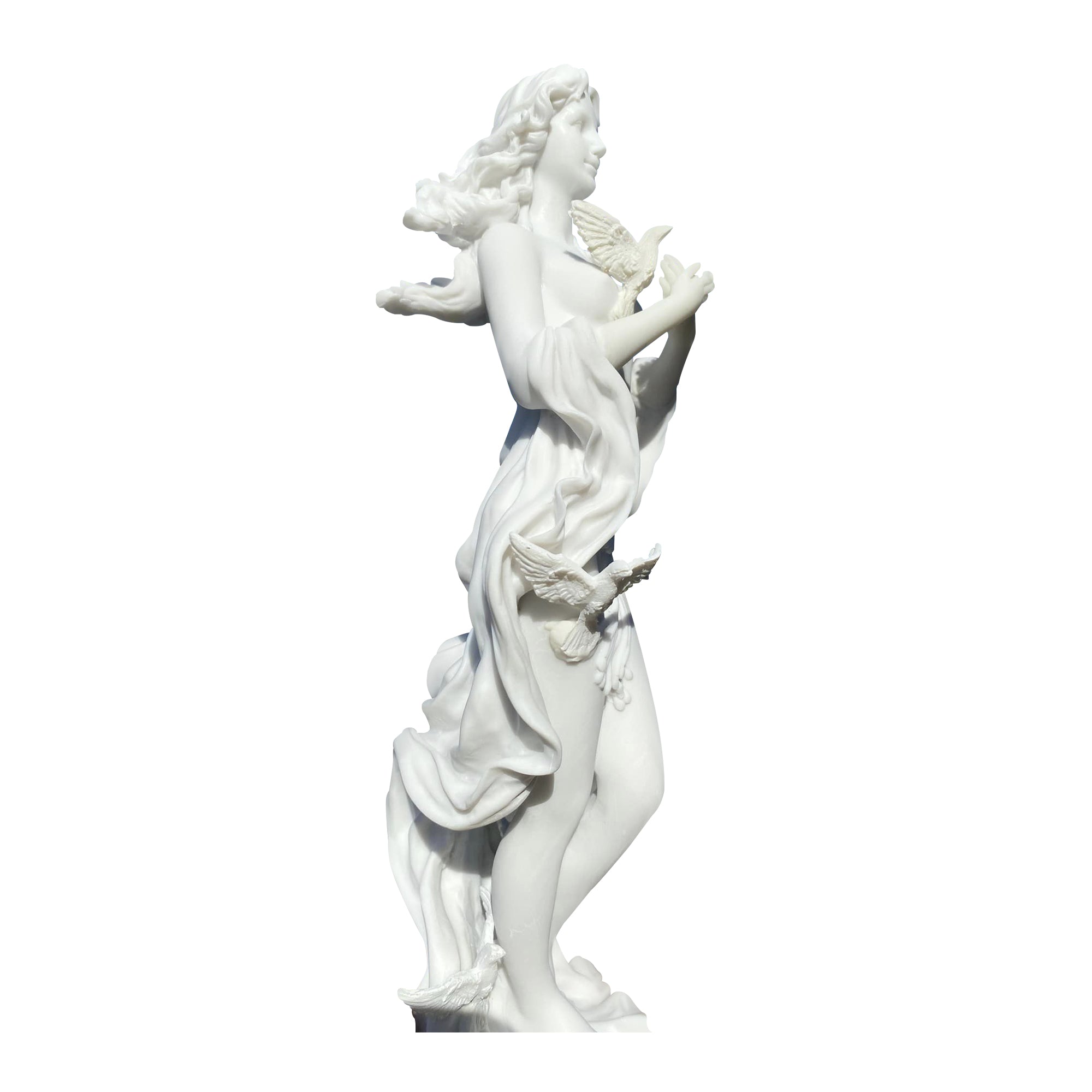  Aphrodite with Doves marble sculpture depicting the Greek Goddess of Beauty Venus, crafted from natural white marble with a polished finish.