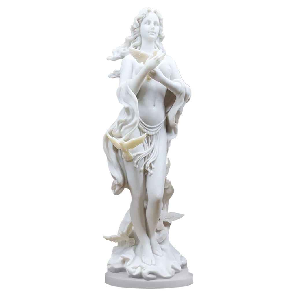  Aphrodite with Doves marble sculpture depicting the Greek Goddess of Beauty Venus, crafted from natural white marble with a polished finish