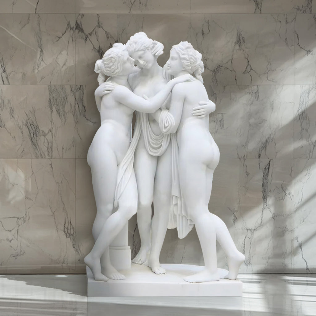 FINEST Custom The Three Graces White Marble Garden Sculpture FM-063