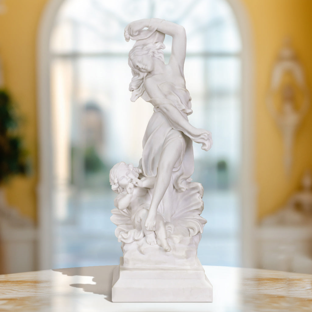 Enhance your space with this Custom White Marble Dancing Woman and Child Sculpture, display indoor lobby