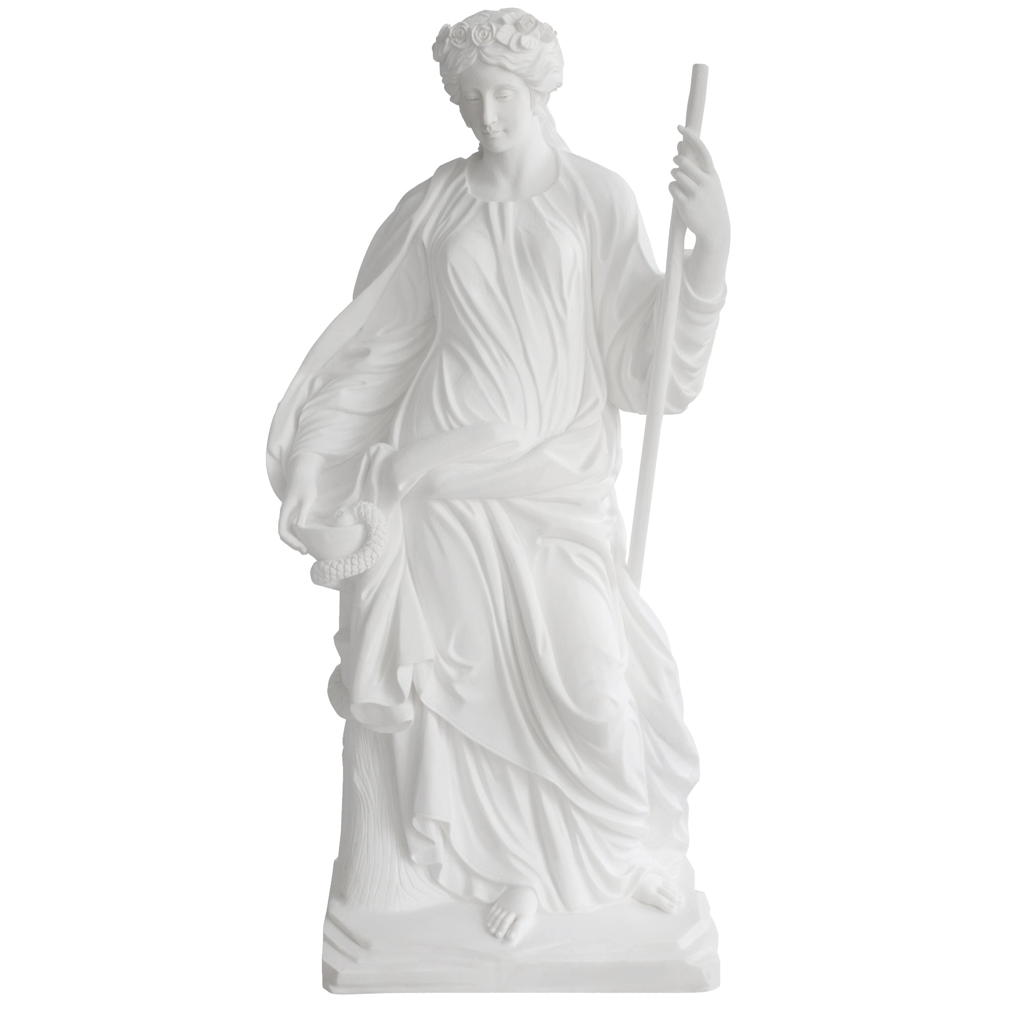 Elegant Roman marble statue of Health goddess holding a bowl and scepter