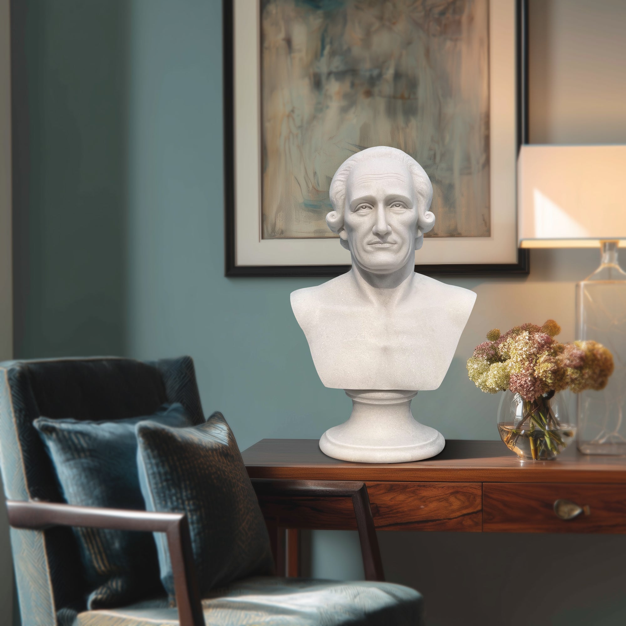 Benjamin Hawkins marble bust front view neoclassical American sculpture on study room table