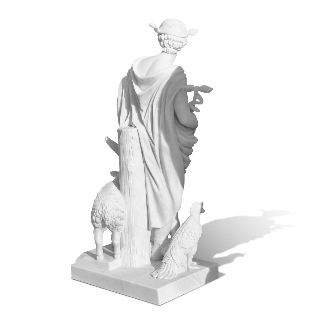 Decorative Roman mythology marble sculpture of Mercury back view