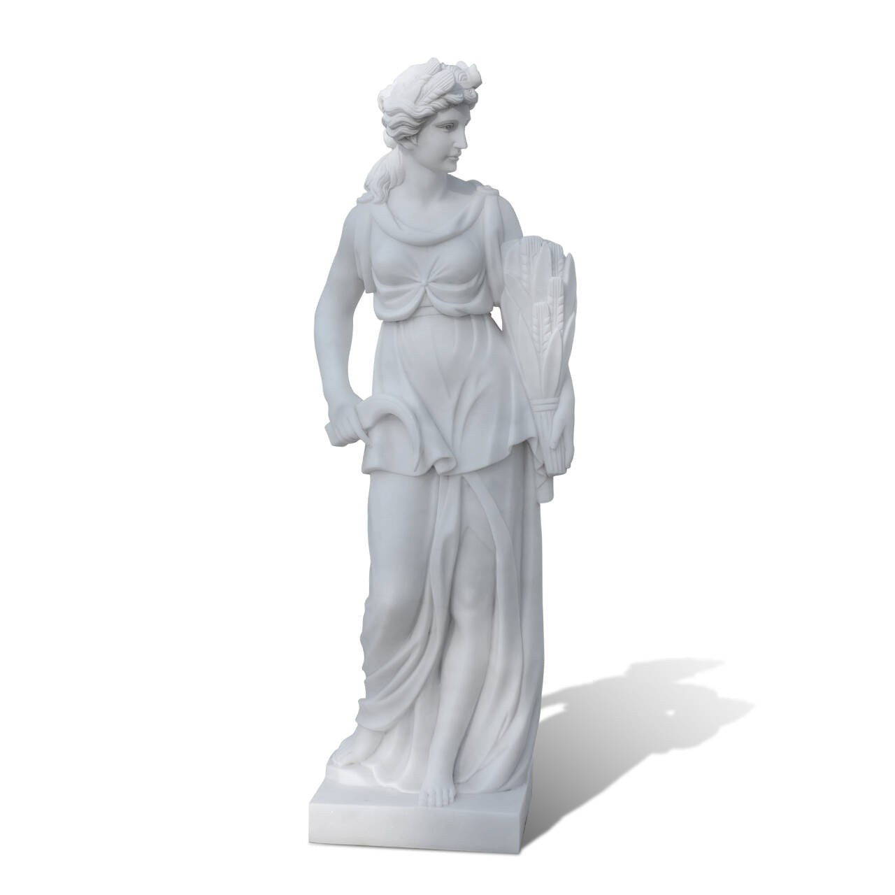 marble summer statue featuring a curved sickle and wheat sheaves
