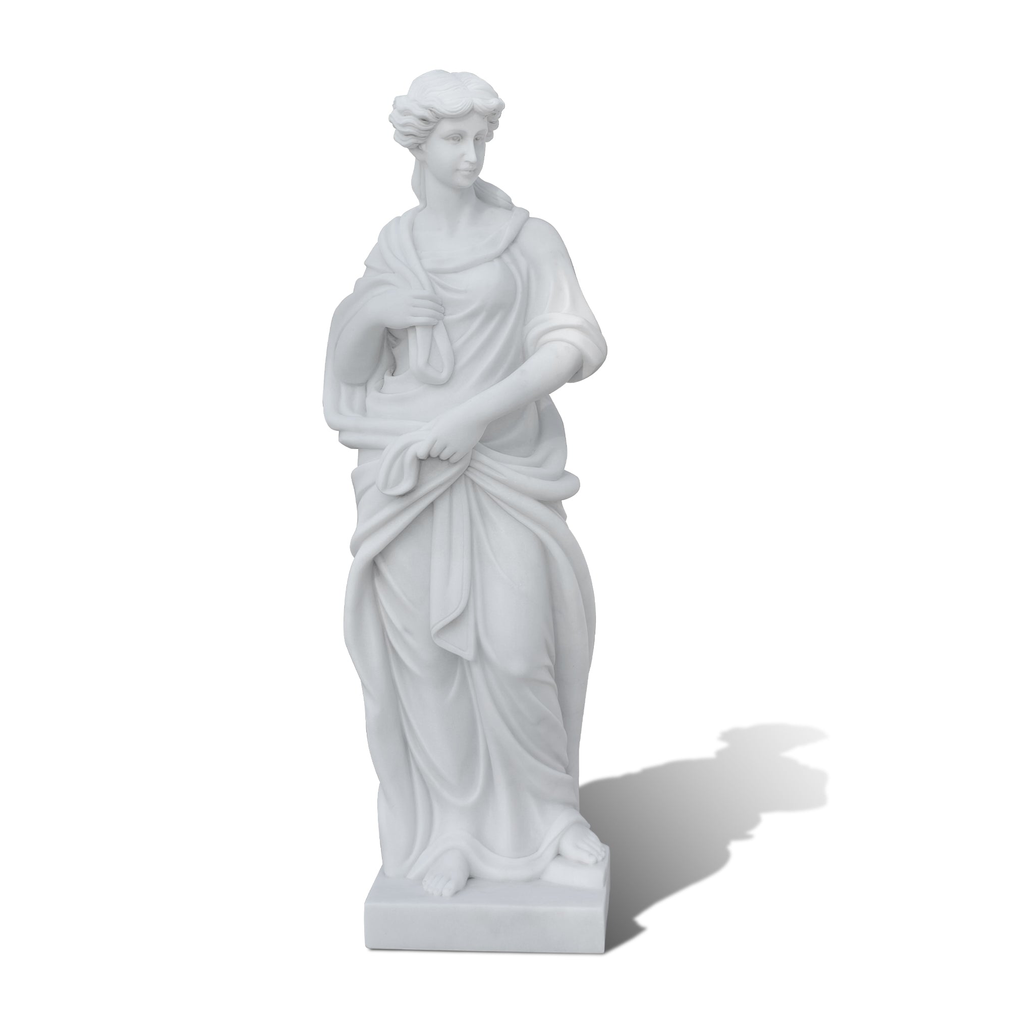 four seasons marble winter goddess statue in classical style, decorative garden sculpture symbolizing winter season