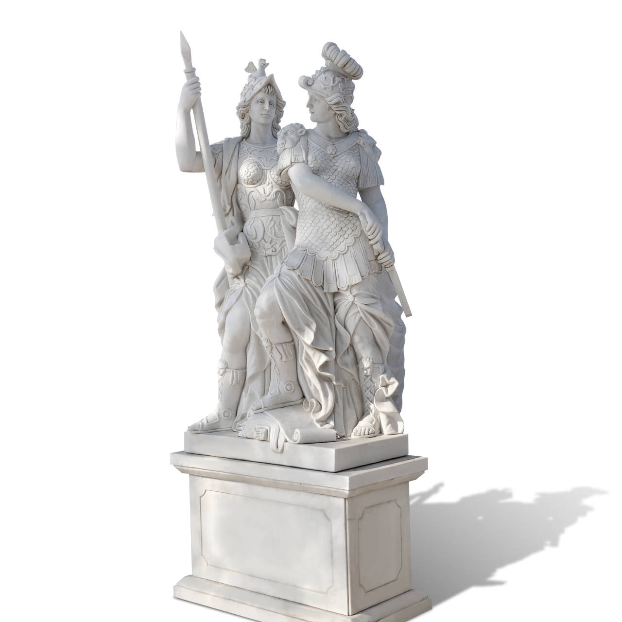 classical marble female warriors sculpture with spear and sword greek style statue for outdoor plaza garden