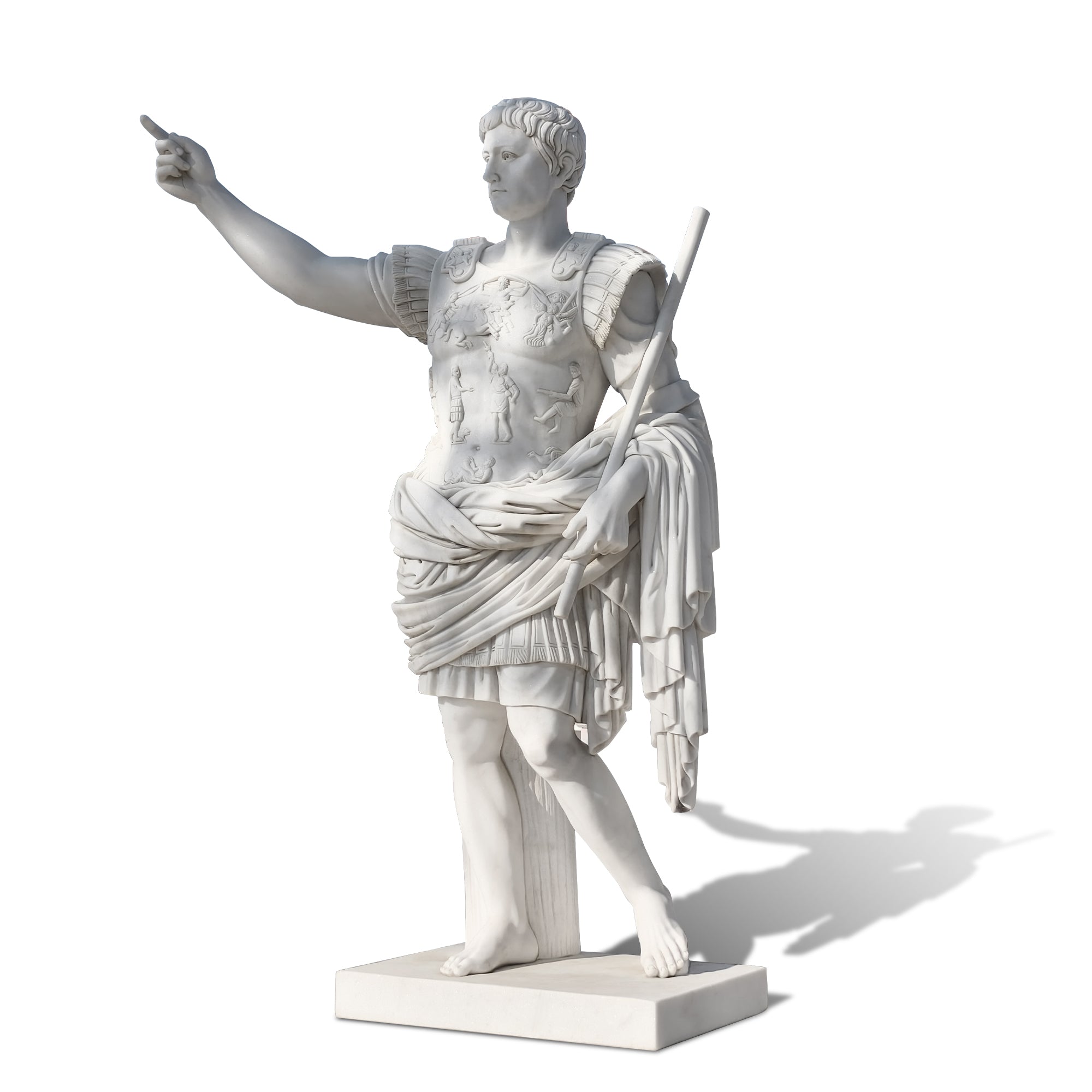 roman emperor augustus marble sculpture side angle showing breastplate carvings and robe