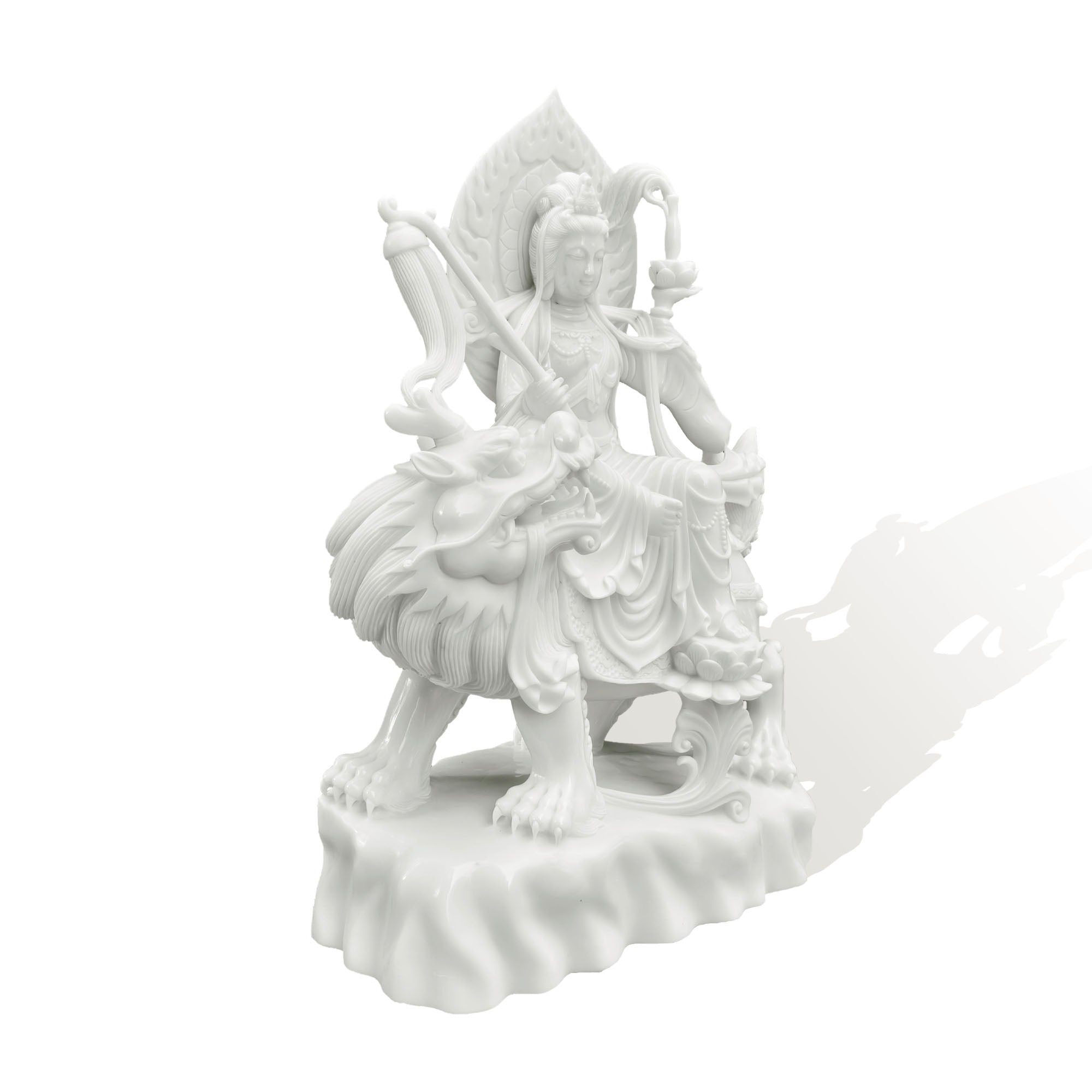 marble bodhisattva sculpture with halo standing on lotus base for buddhist garden courtyard estate