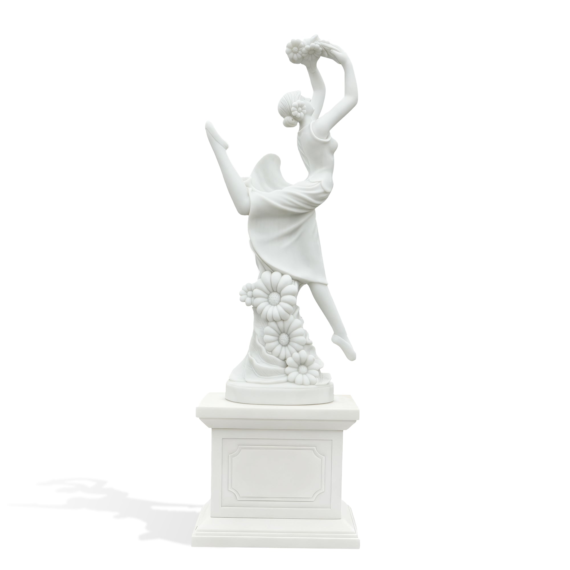 white marble dancing woman sculpture displayed modern villa garden outdoor courtyard luxury decor statue