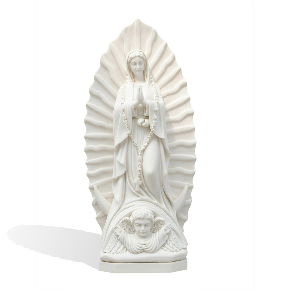 FINEST Our Lady of Guadalupe Virgin Mary White Marble Catholic Statue