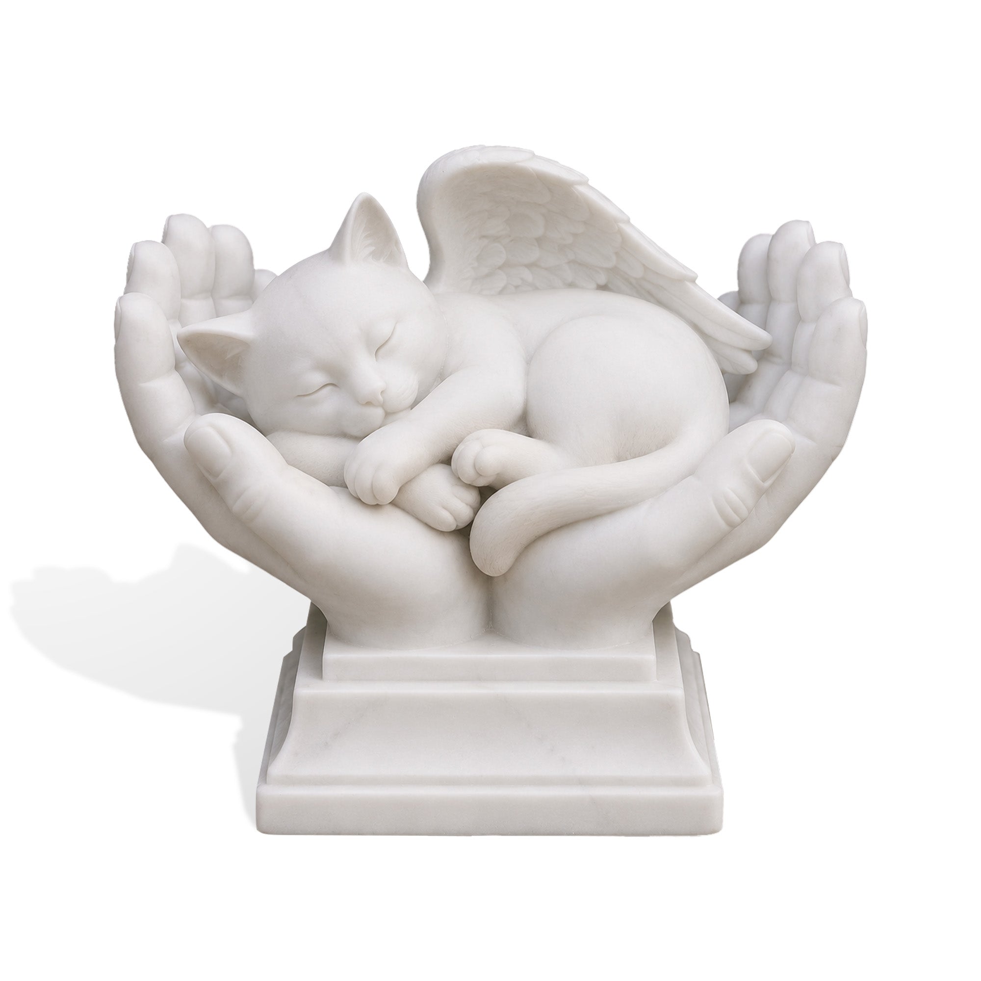 White stone cat memorial statue with wings for garden pet cemetery decoration