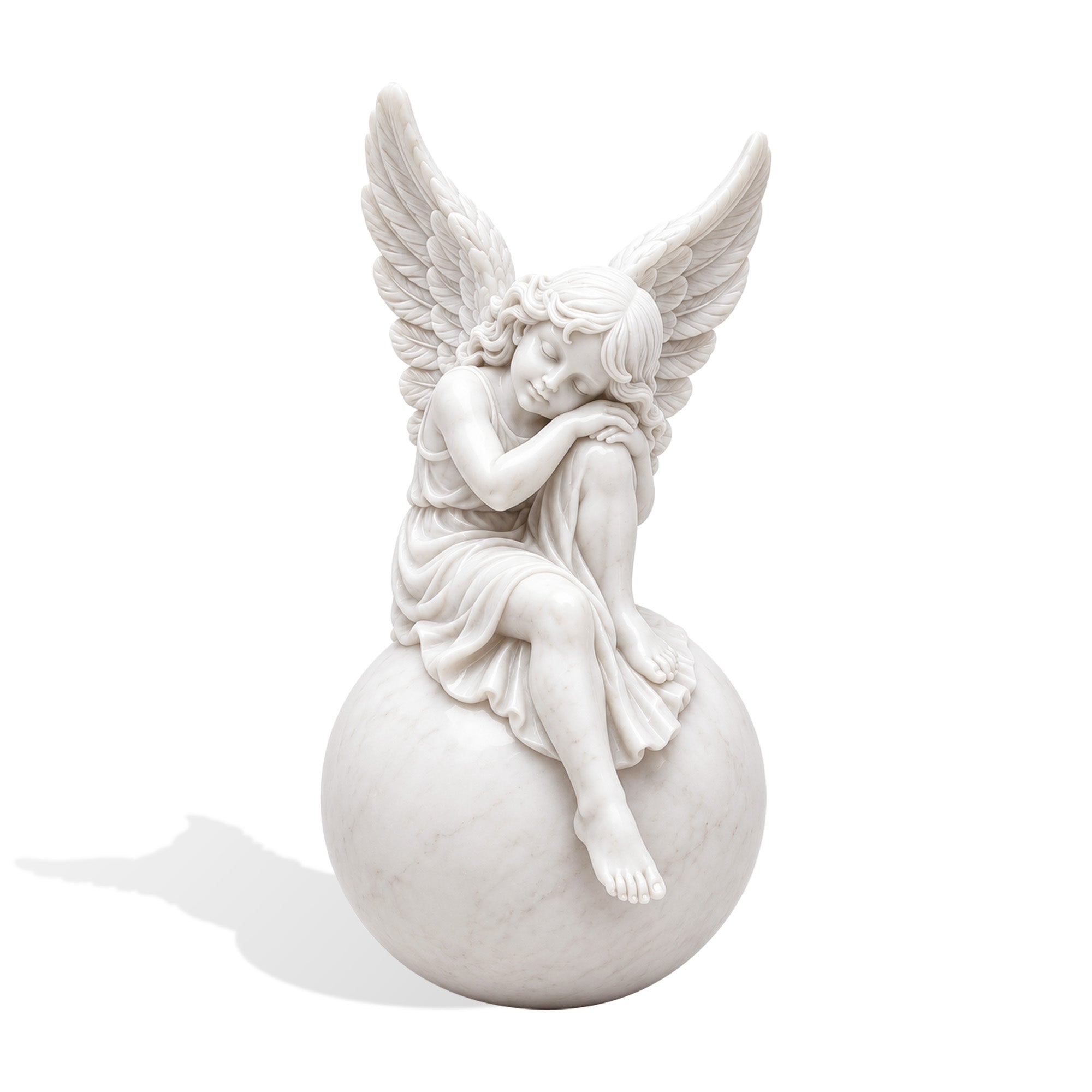Detailed marble winged angel sculpture as a peaceful garden ornament