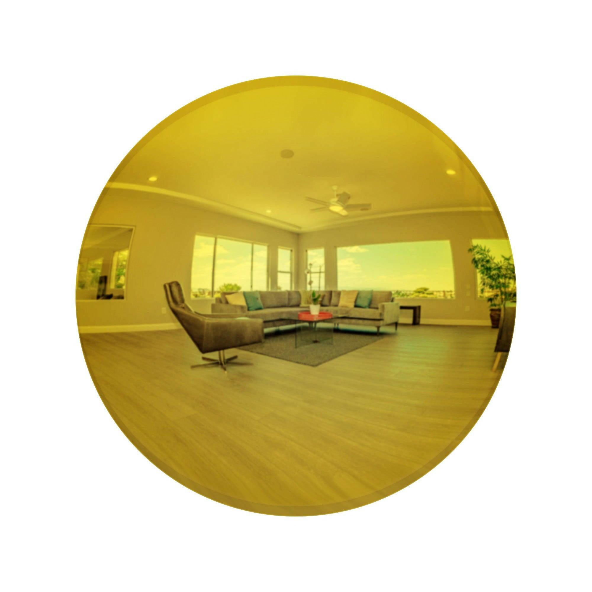 yellow stainless steel round convex mirror wall sculpture