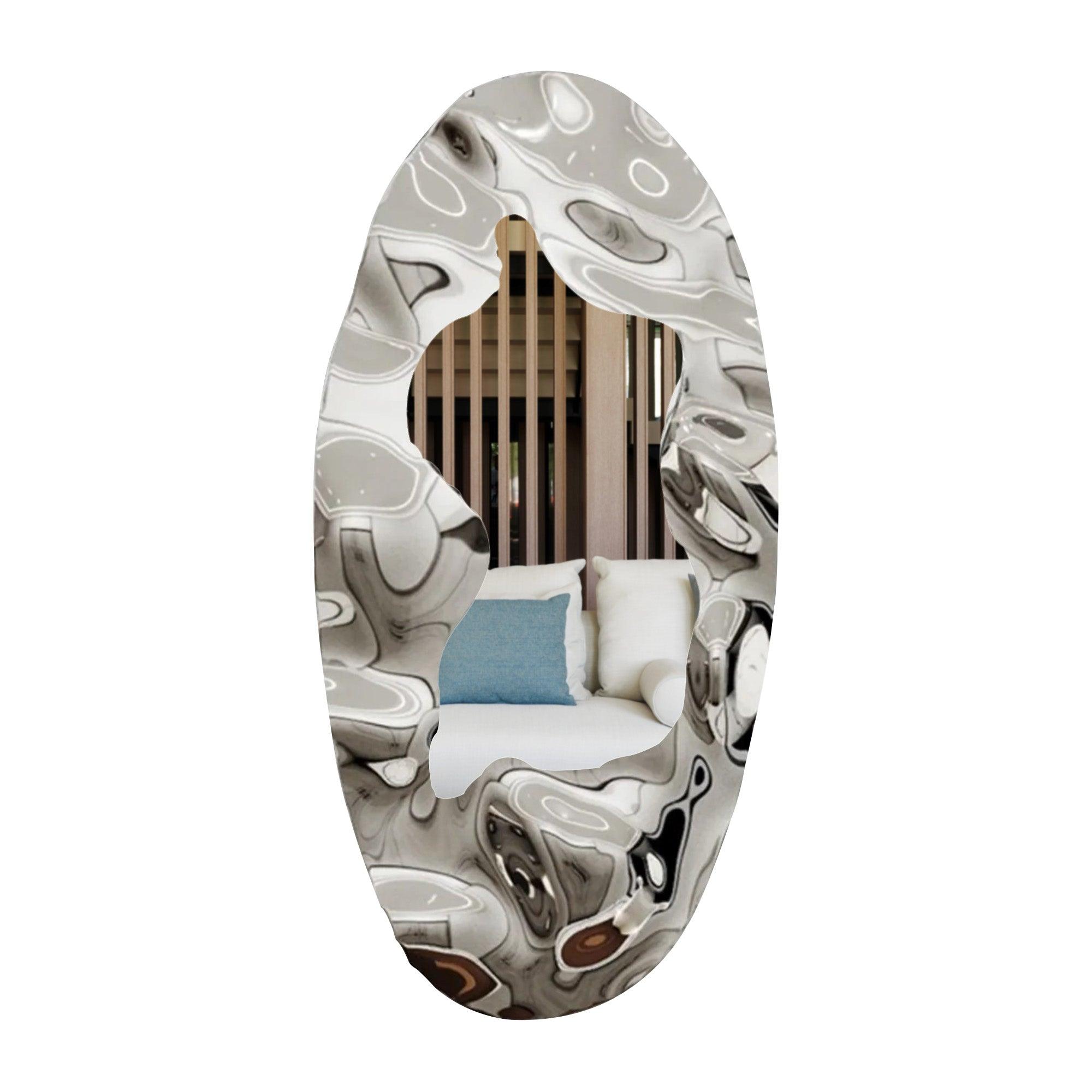 natural stainless steel round oval mirror wall sculpture