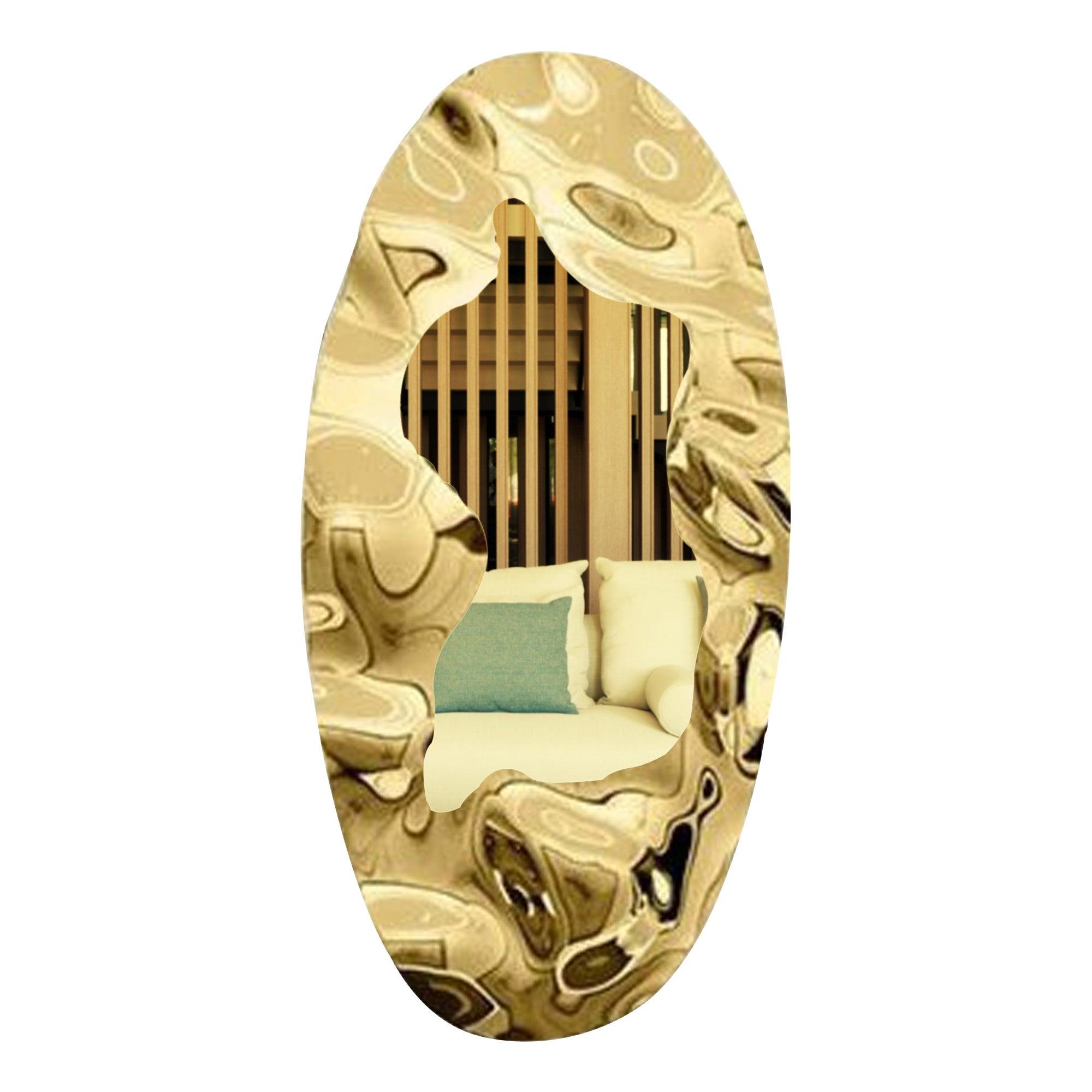 gold stainless steel round oval mirror wall sculpture