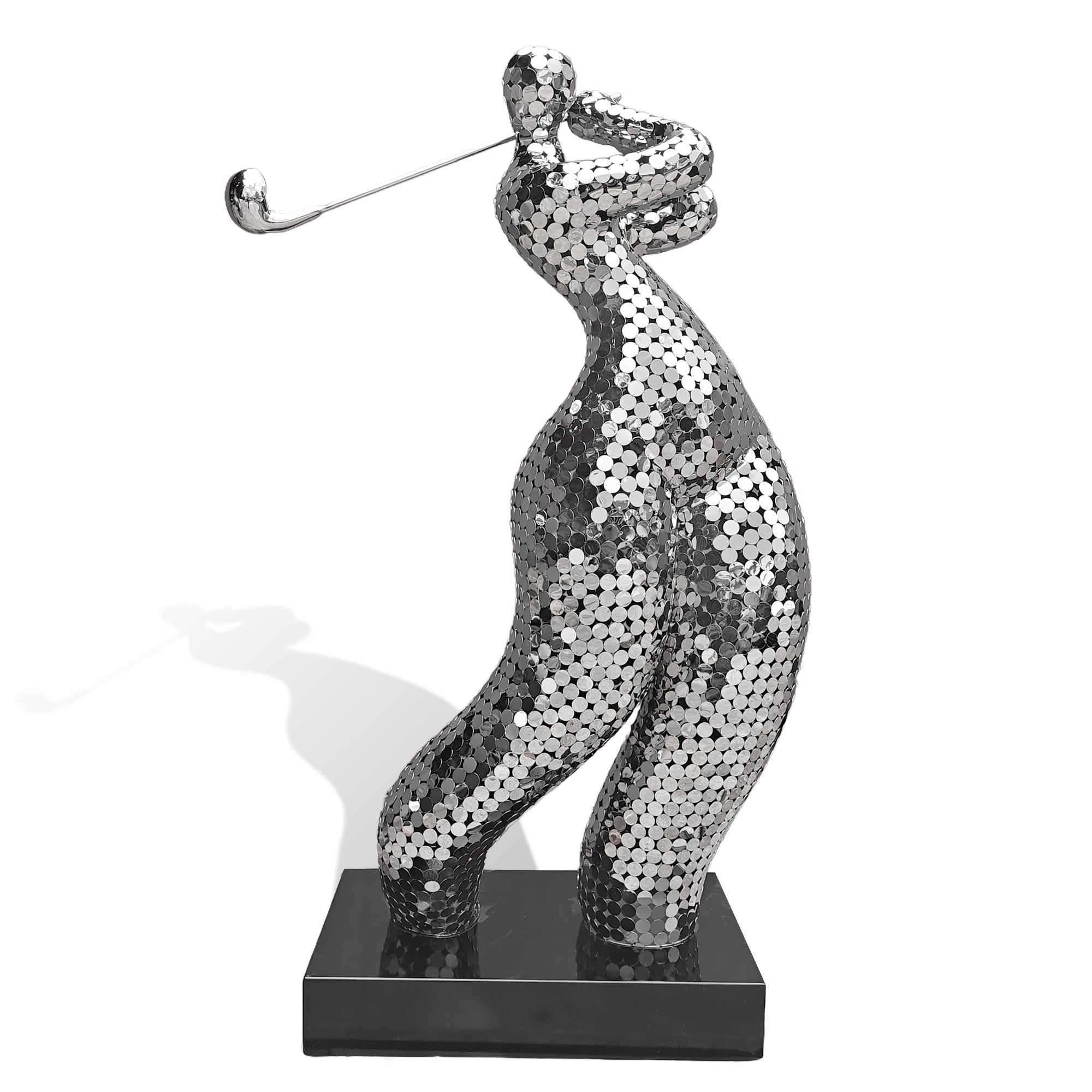 Abstract stainless steel figure sculpture with smooth curved design, ideal for indoor modern decoration.