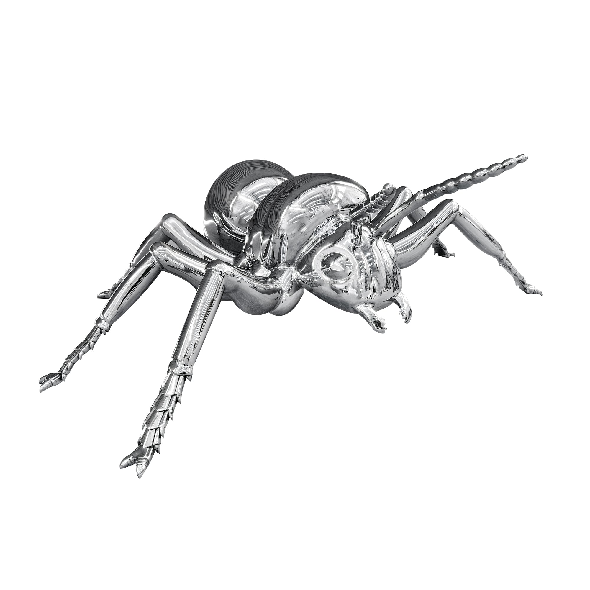 Stainless steel ant sculpture with polished mirror finish