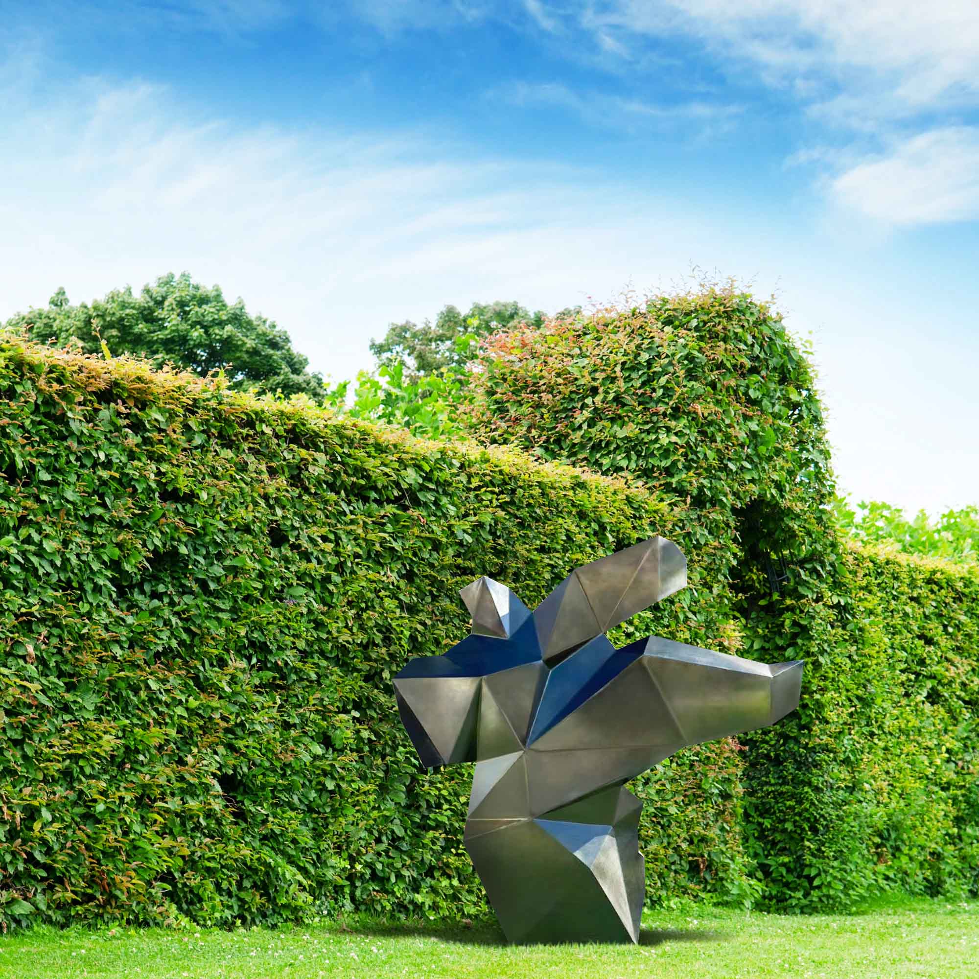 one of serie abstract stainless steel garden sculptures