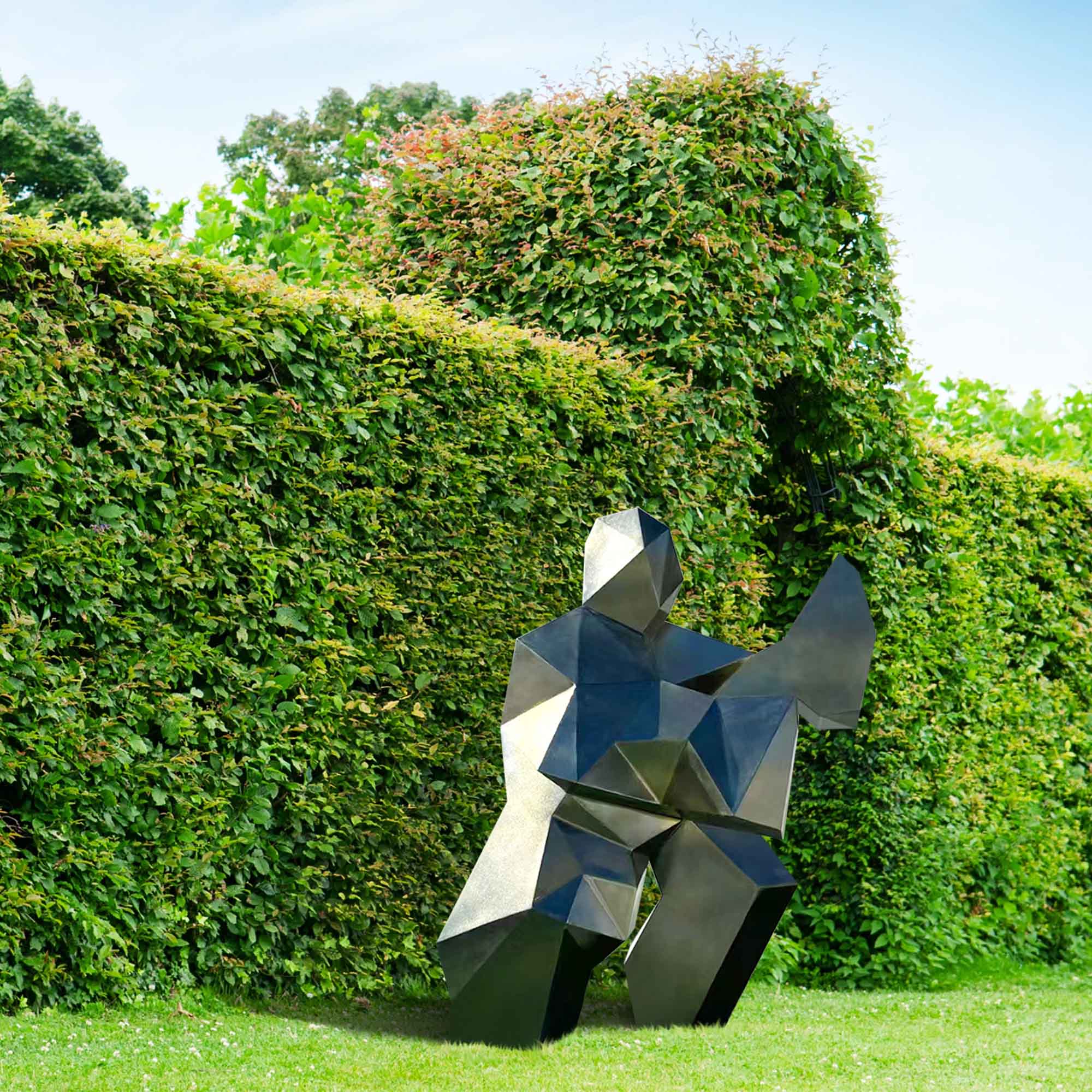 one of serie abstract stainless steel garden sculptures