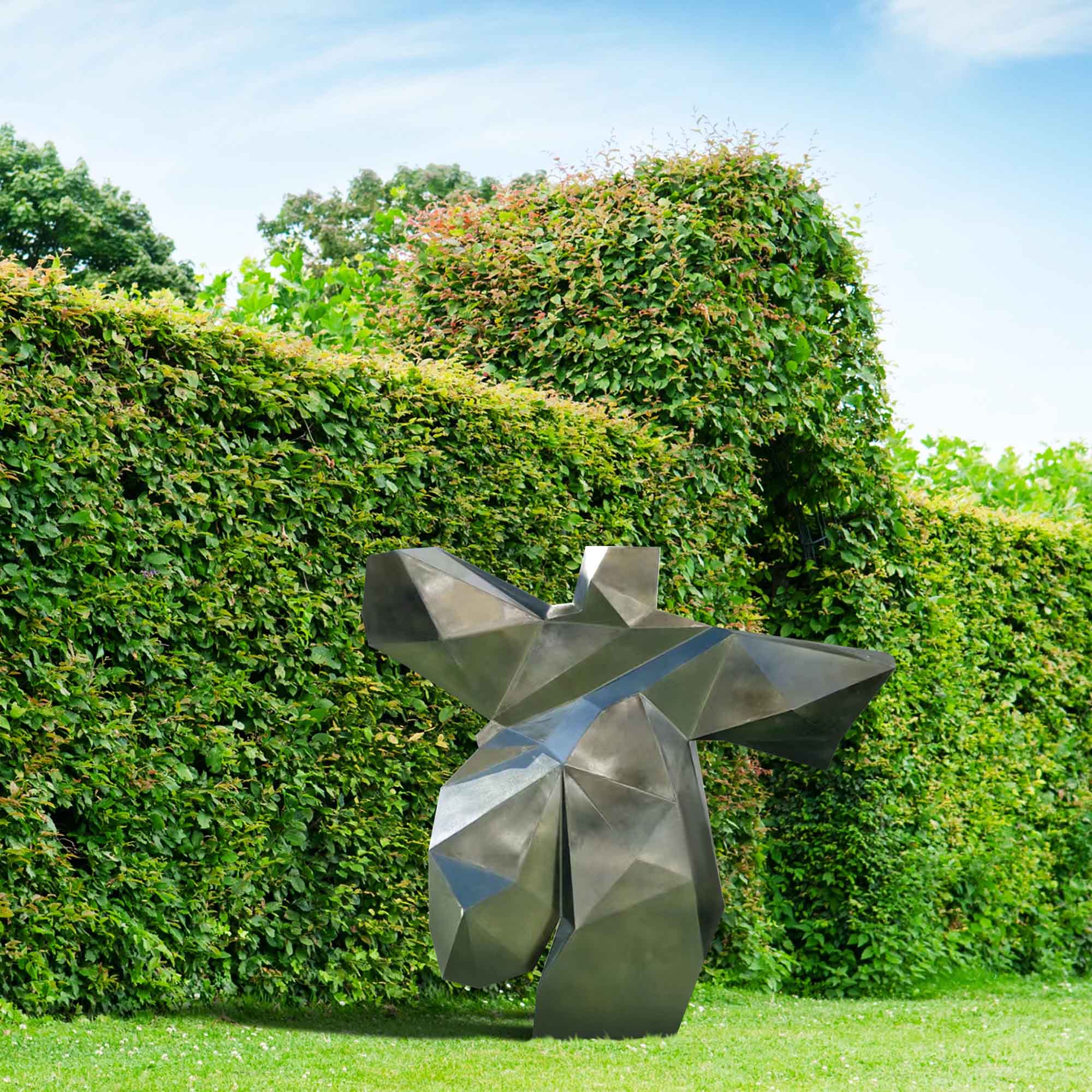 one of serie abstract stainless steel garden sculptures