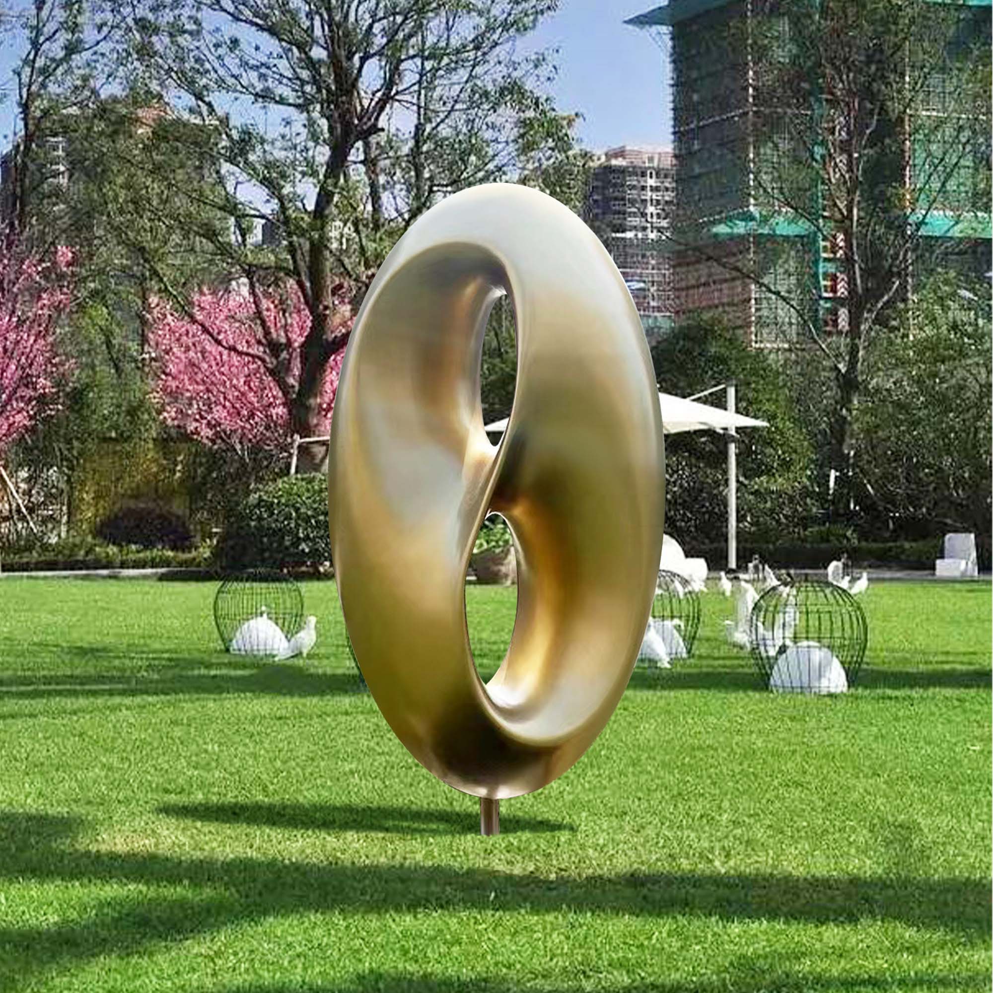 brass color large outdoor modern abstract sculpture