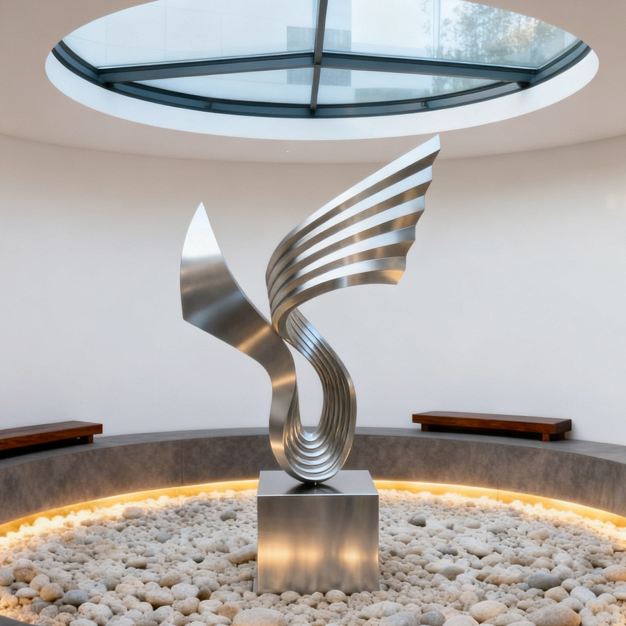 contemporary stainless steel sculpture brushed finish centerpiece villa atrium indoor decor