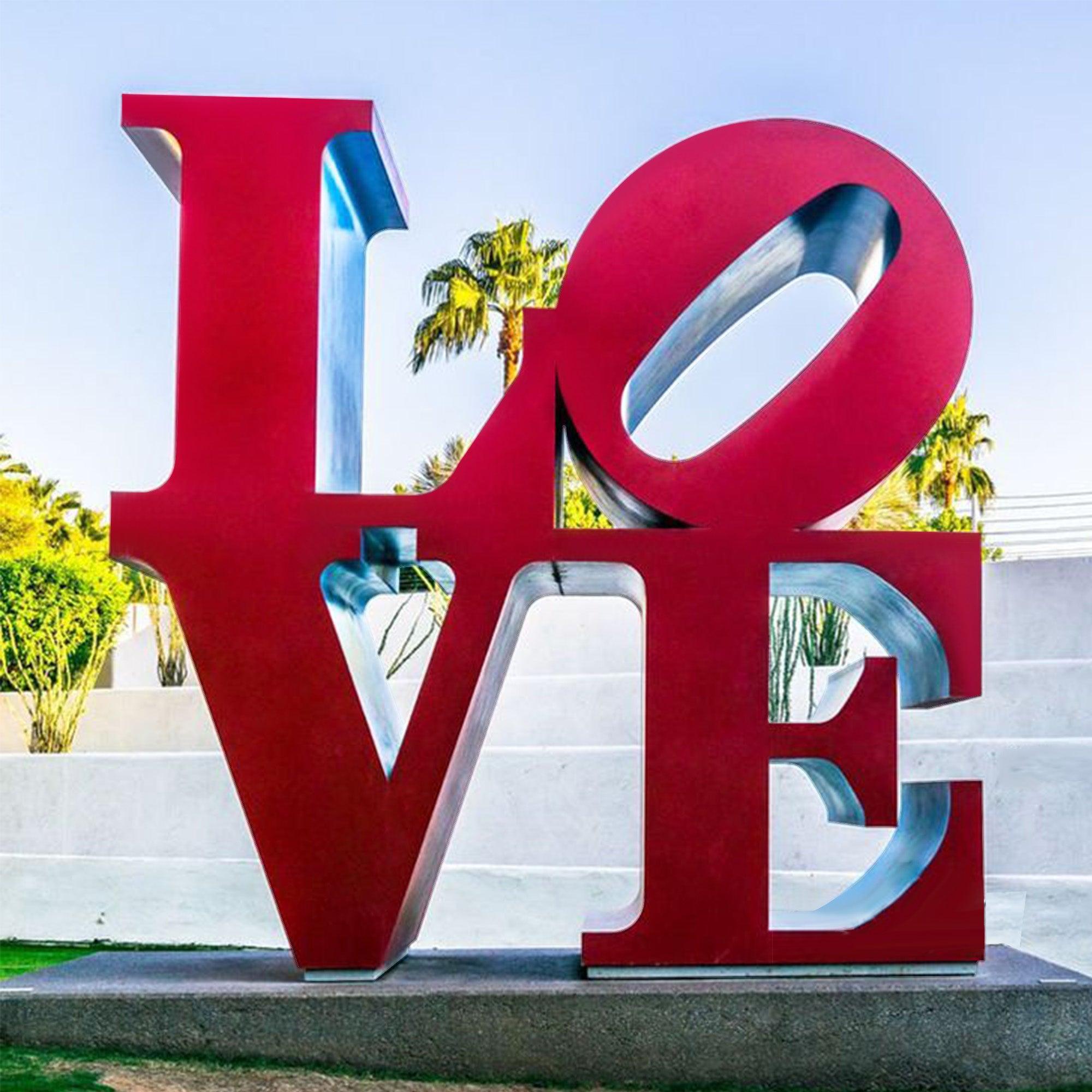 red LOVE letter stainless steel sculpture outdoor