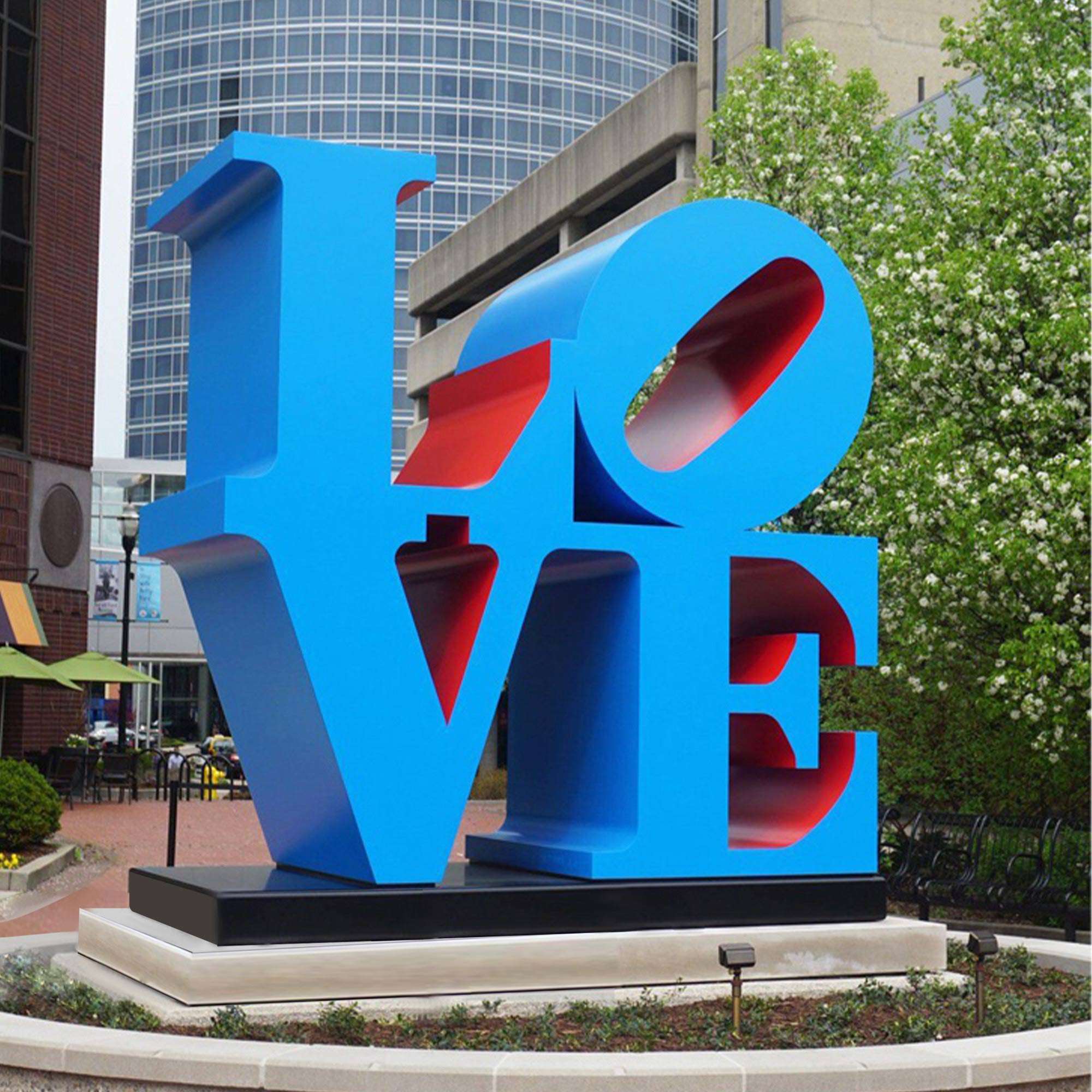 blue LOVE letter stainless steel sculpture outdoor