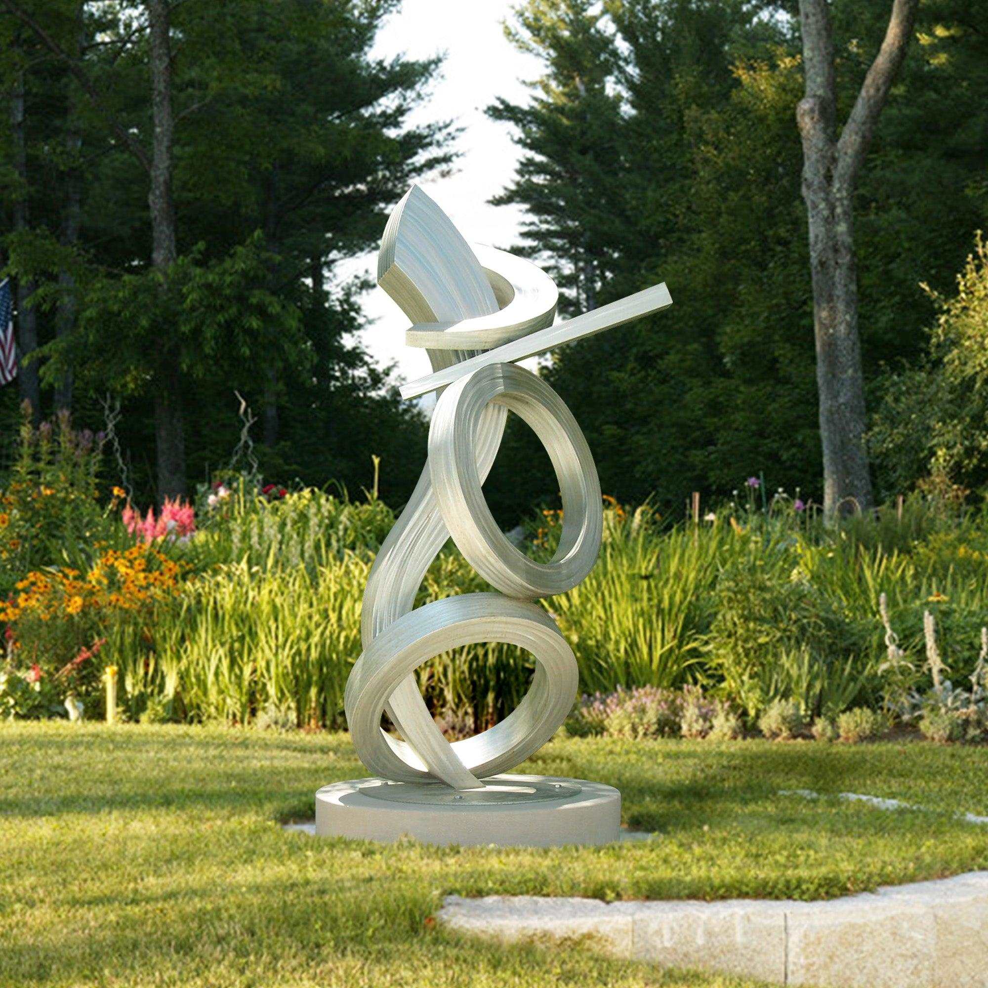 garden sculpture abstract metal sculpture on a lawn